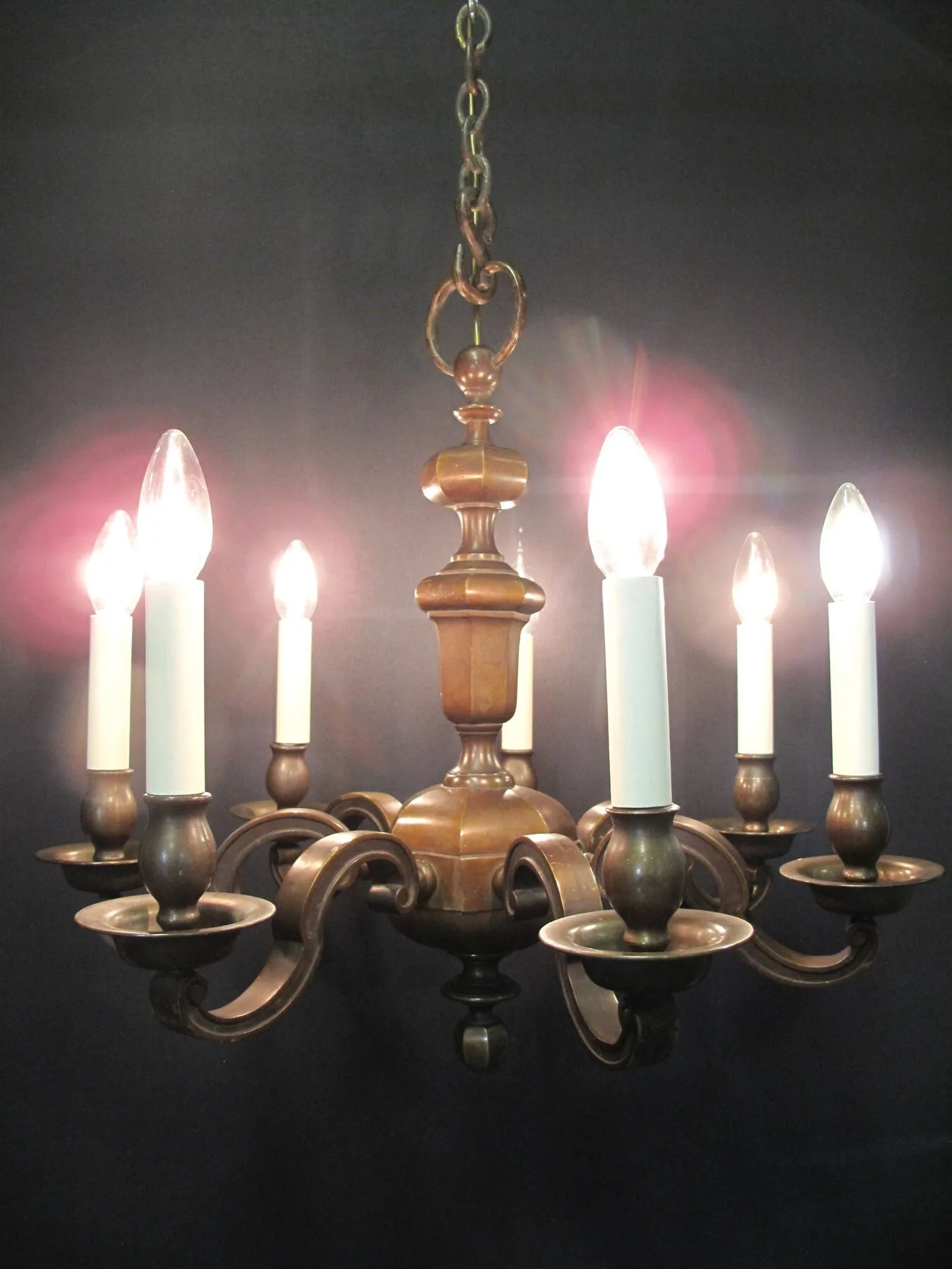 7-Arm Cast Brass Chandelier, c. 1920 – view 7