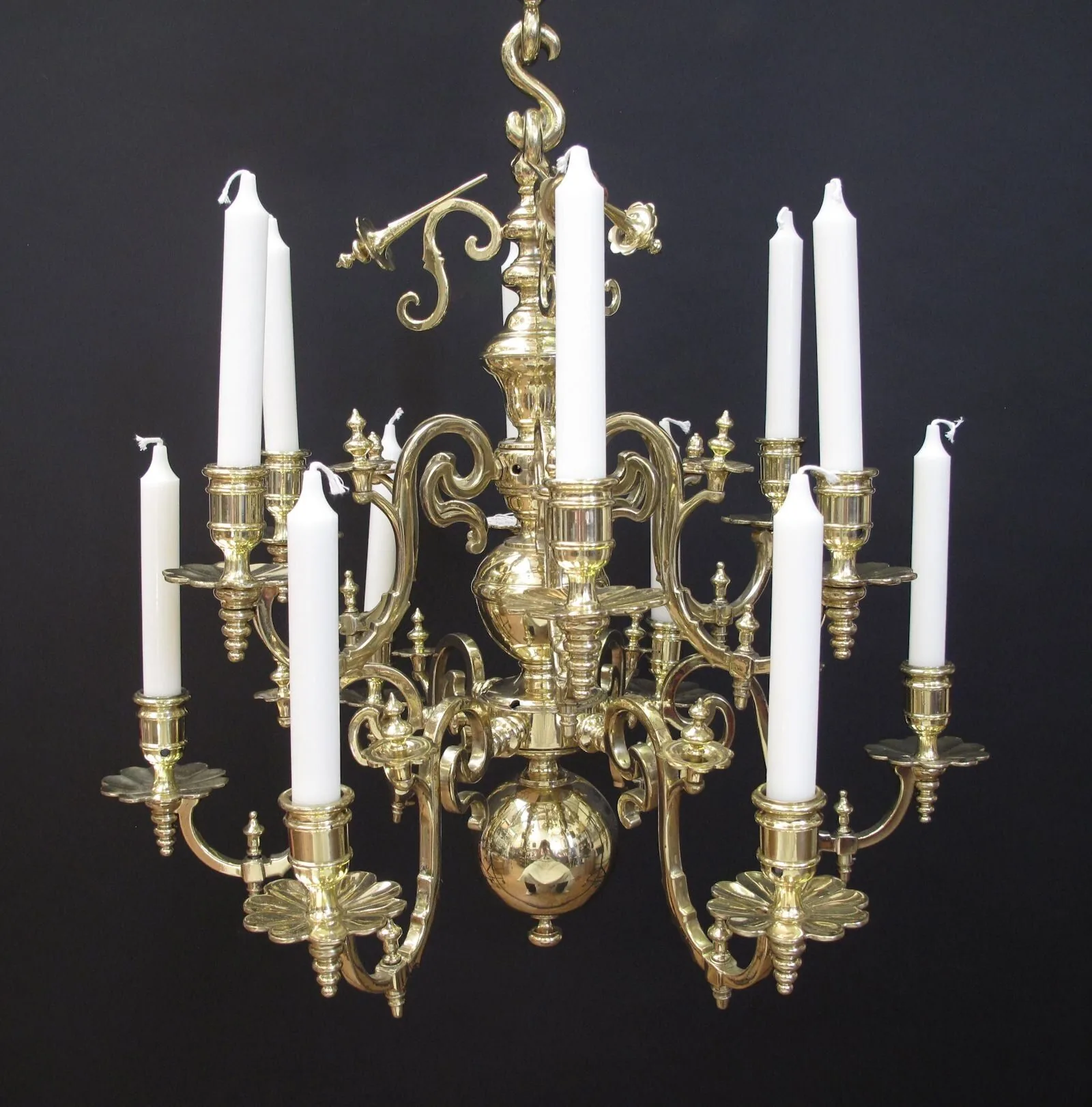 12-Arm Dutch Brass Chandelier, c. 1890 – view 7