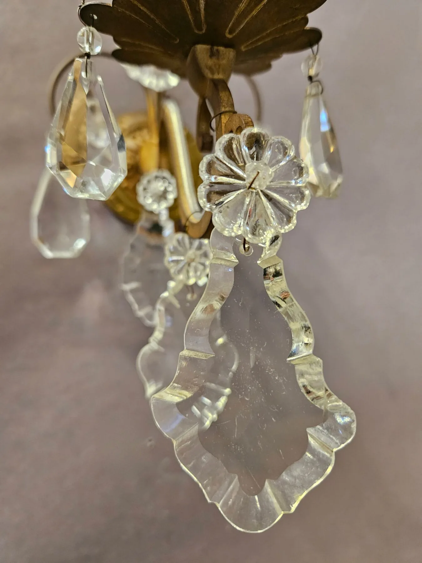 Set Of Four Single-Arm Brass & Glass Wall Lights, c. 1920 – view 7