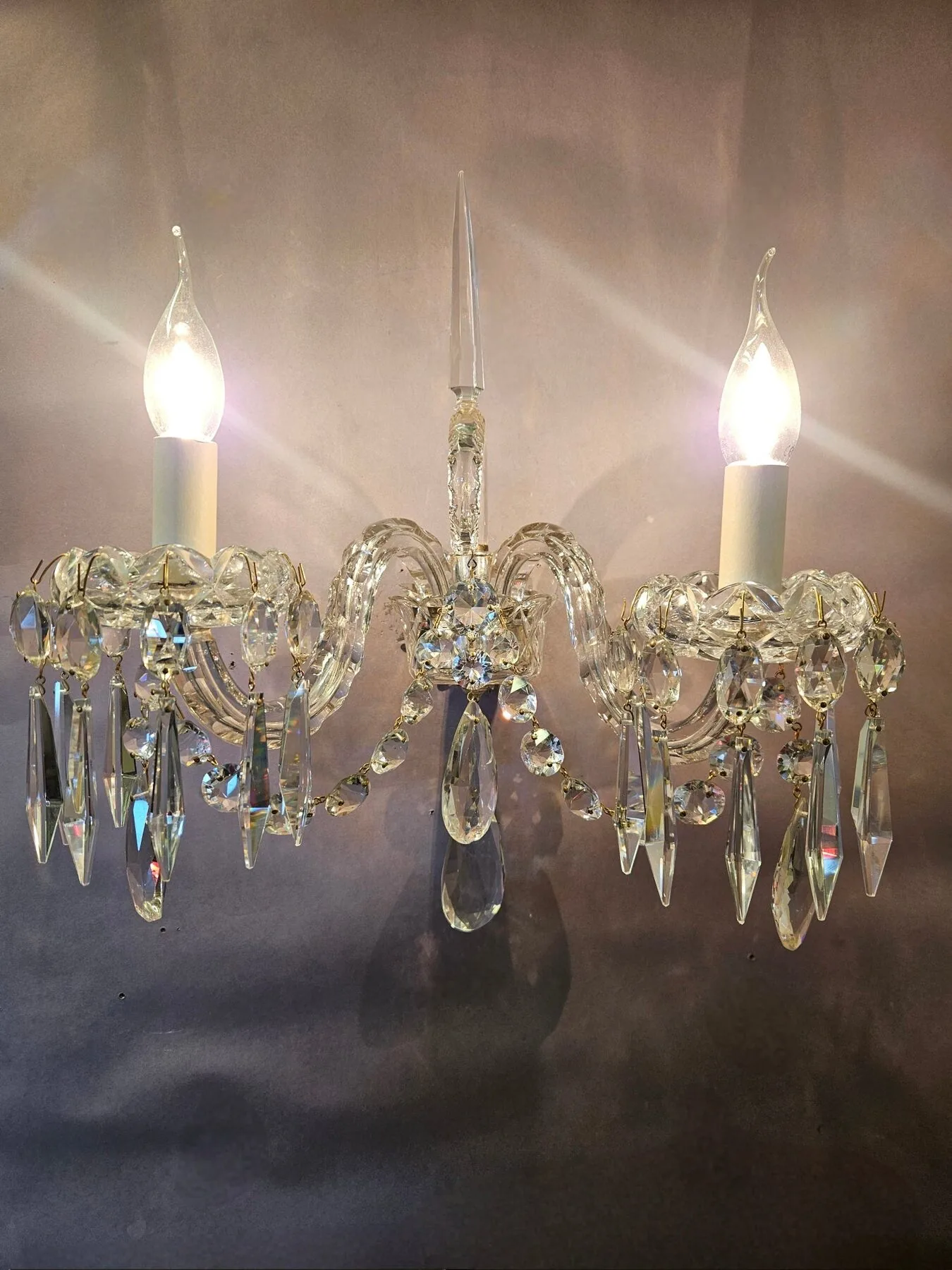 Pair of Early-Victorian Cut-Glass 2-Arm Wall Lights, c. 1840 – view 7