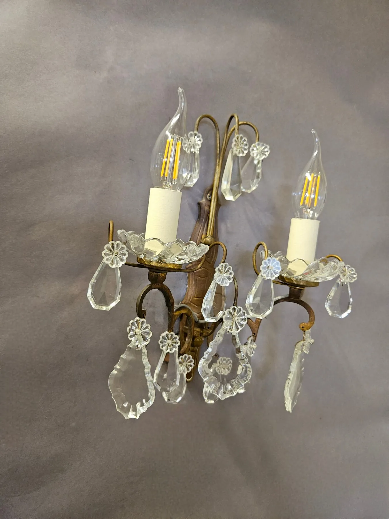 Pair Of 2-Arm French Wall Lights With Glass Pans, c. 1920 – view 7