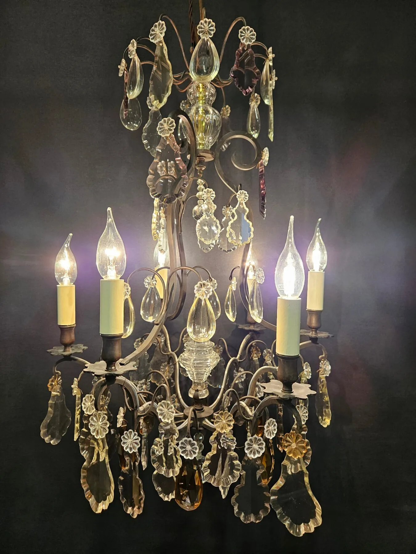 6-Arm French Chandelier With Coloured Glass – view 7