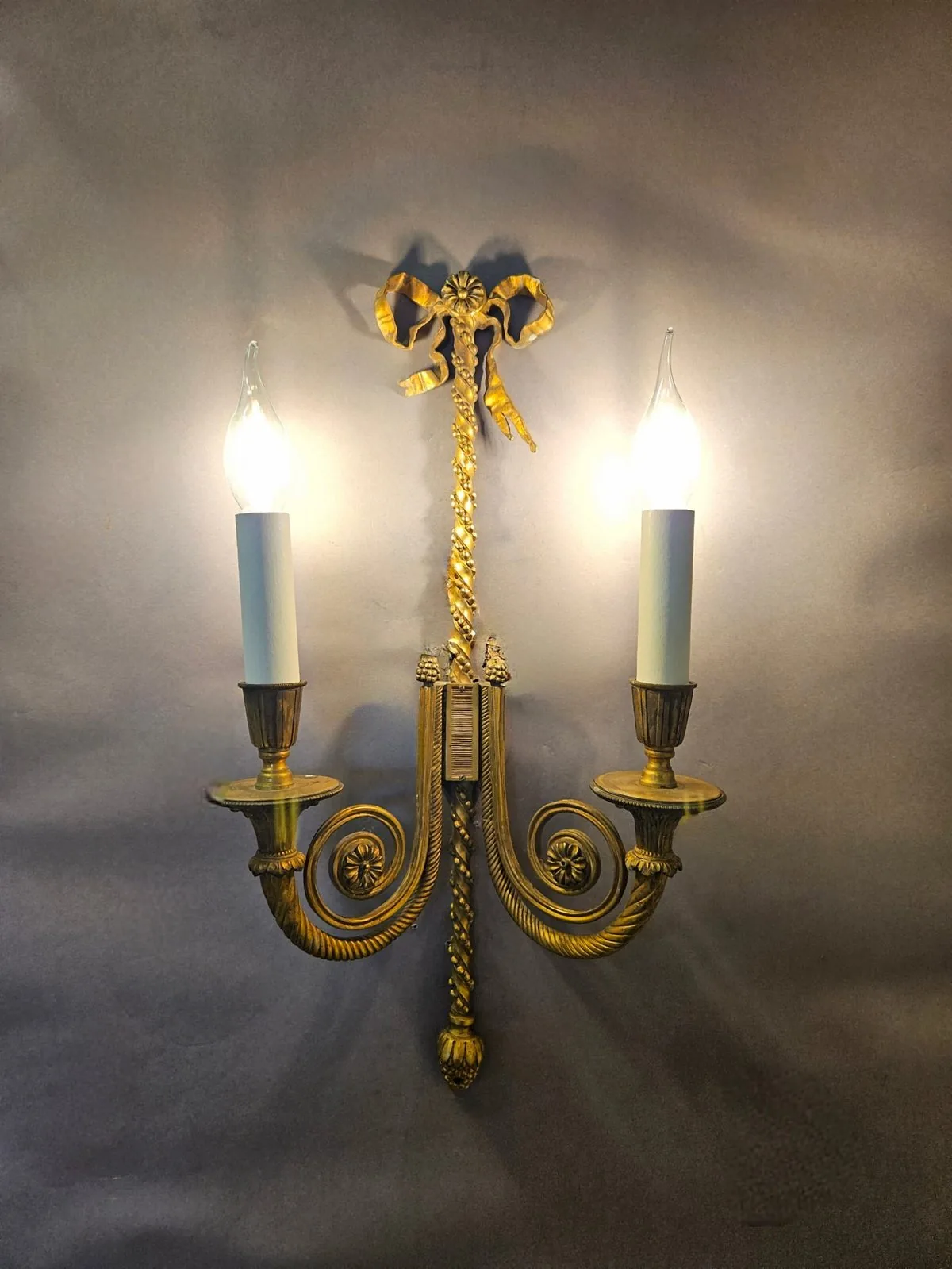 Pair Of 2-Arm Ormolu Wall Lights, c. 1920 – view 7