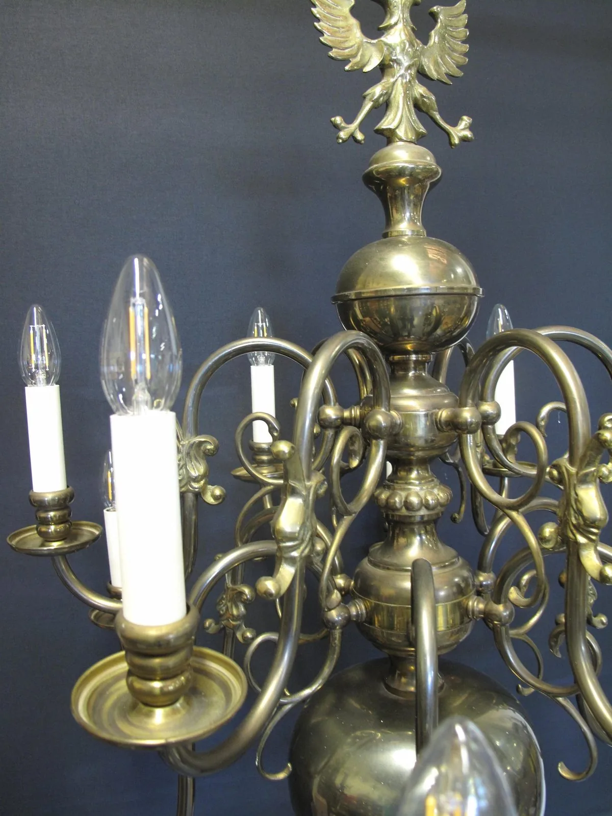 12-Arm Dutch Bronzed Chandelier, c. 1920 – view 7