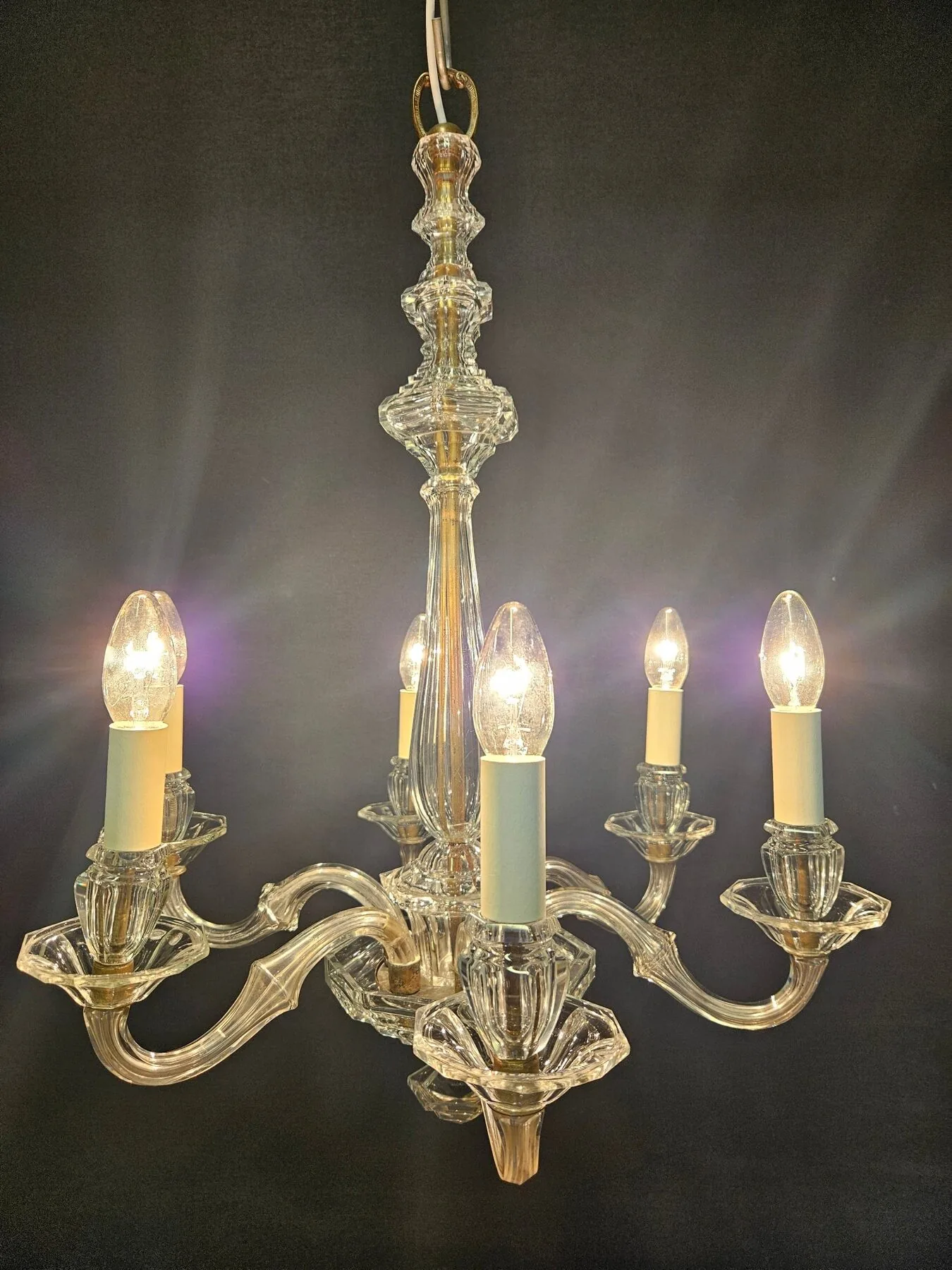 6-Arm Burt, Escaré & Denelle Glass Chandelier, c. 1930 – view 7