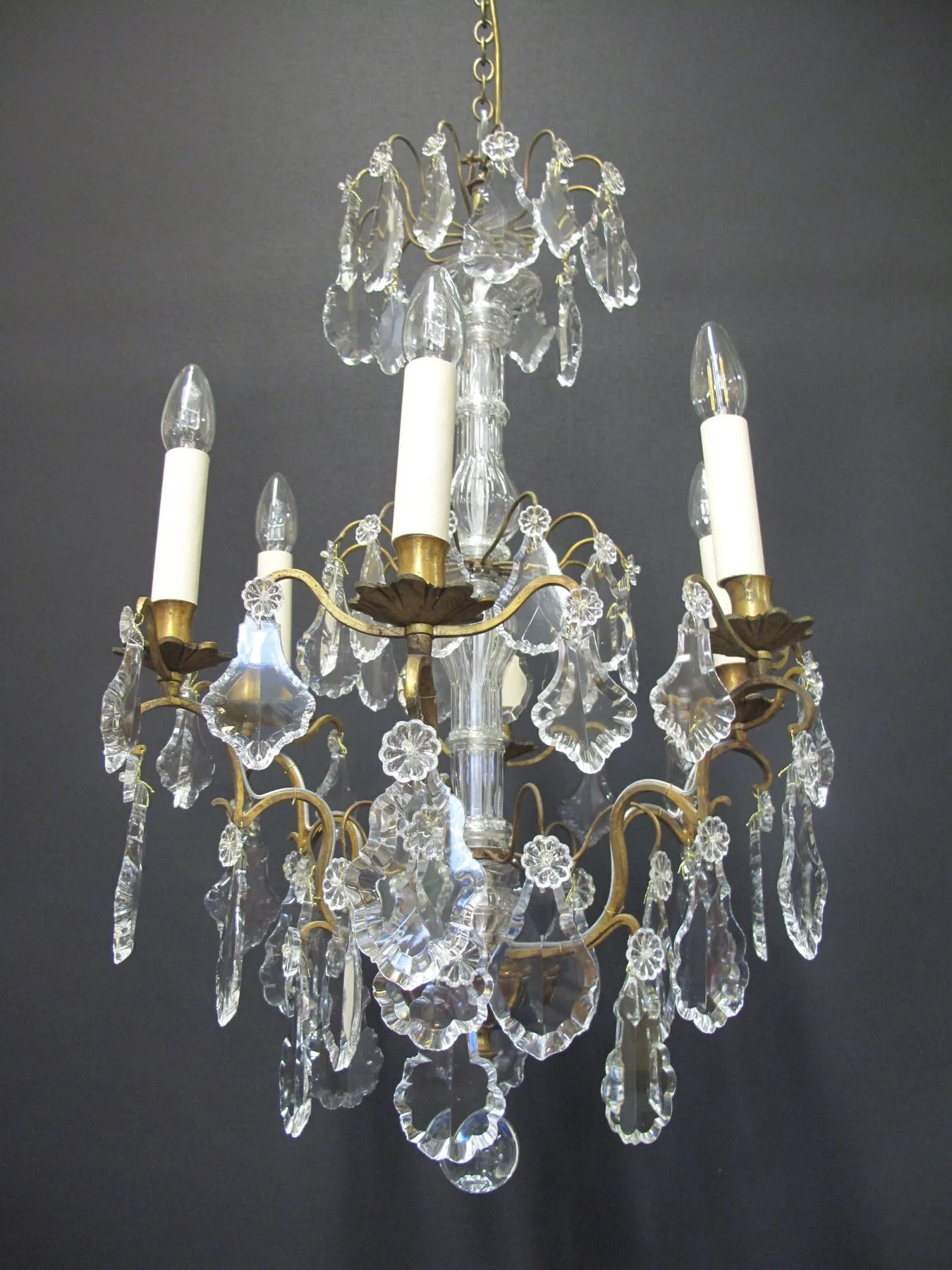 6-Arm French Brass Chandelier, c. 1920 – view 7
