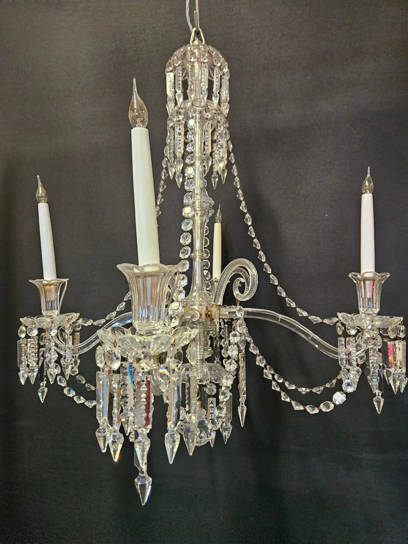 4-Arm Victorian Glass Chandelier, c. 1840 – view 7
