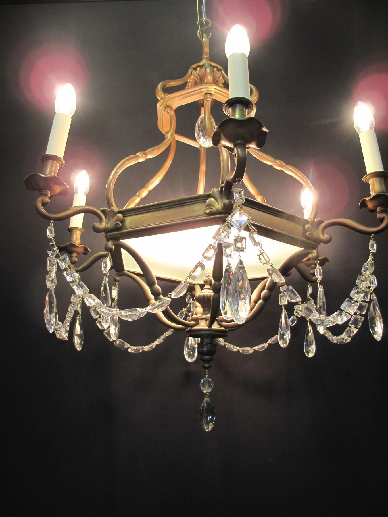 6-Arm Hexagonal Brass Chandelier, c. 1930 – view 7