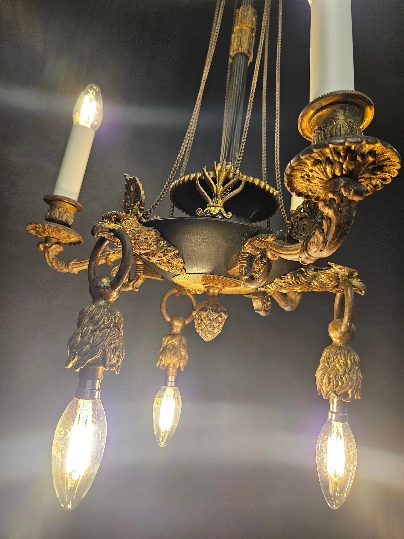 3-Arm French Empire Chandelier, c. 1920 – view 7