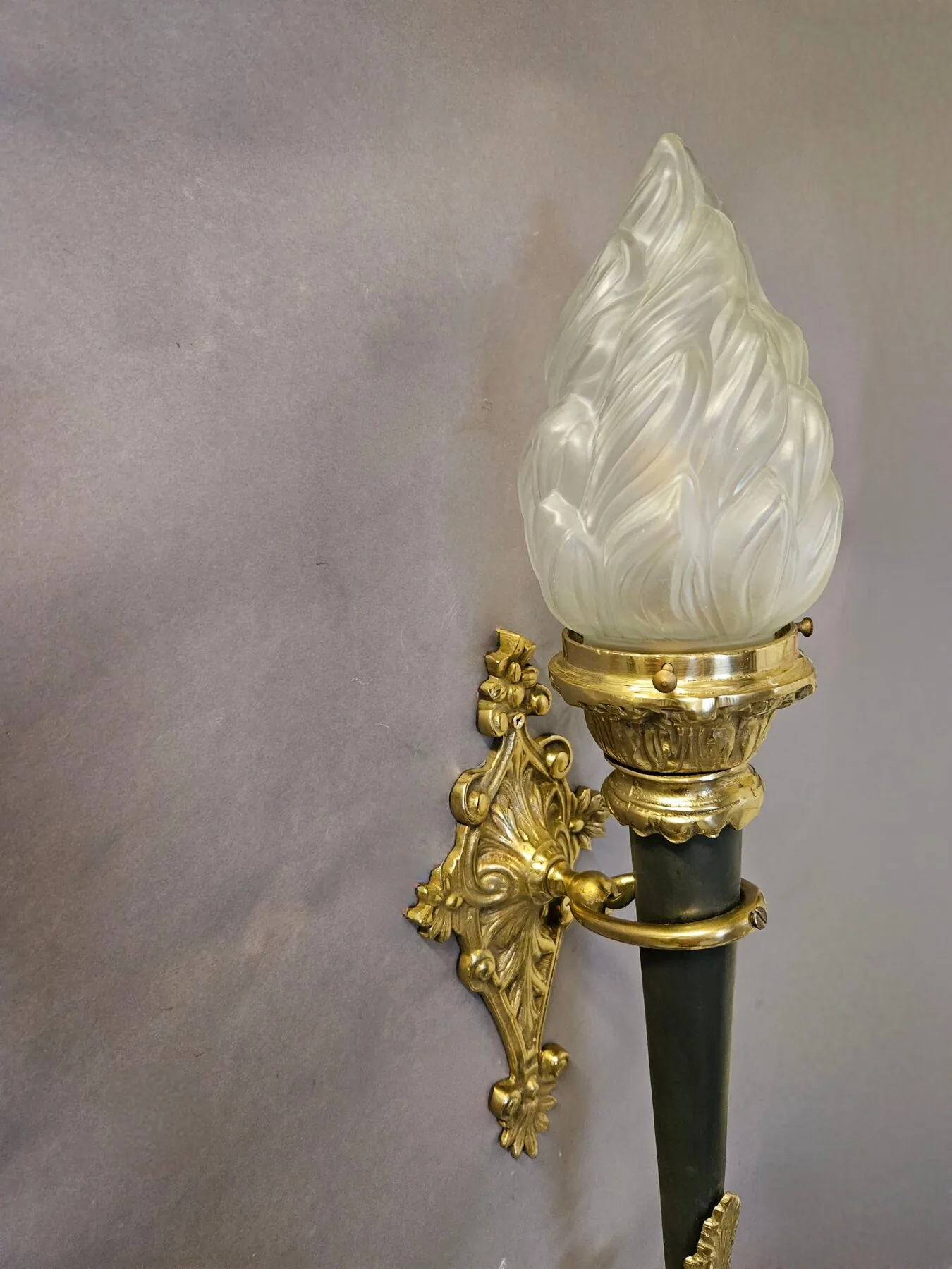 Large Pair Of Torch Wall Lights With Flambeau Shades, c. 1930 – view 8