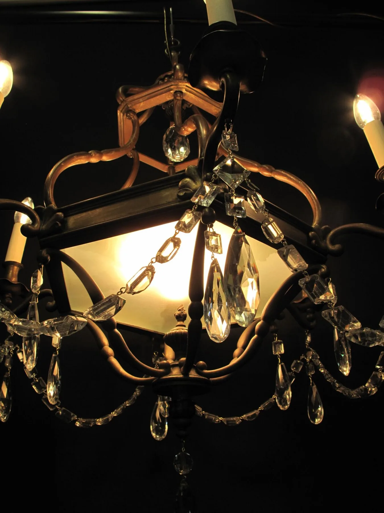 6-Arm Hexagonal Brass Chandelier, c. 1930 – view 8