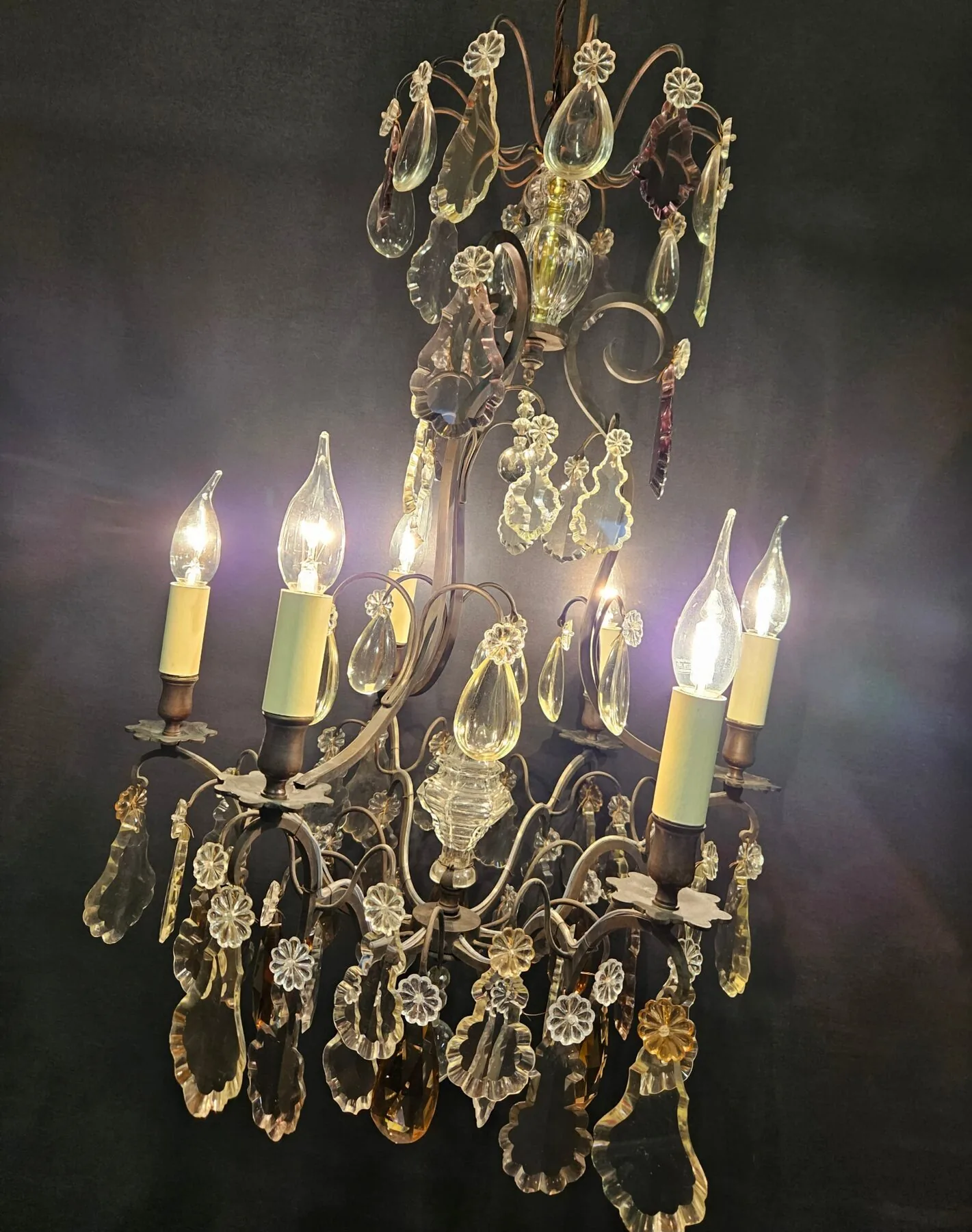 6-Arm French Chandelier With Coloured Glass – view 8