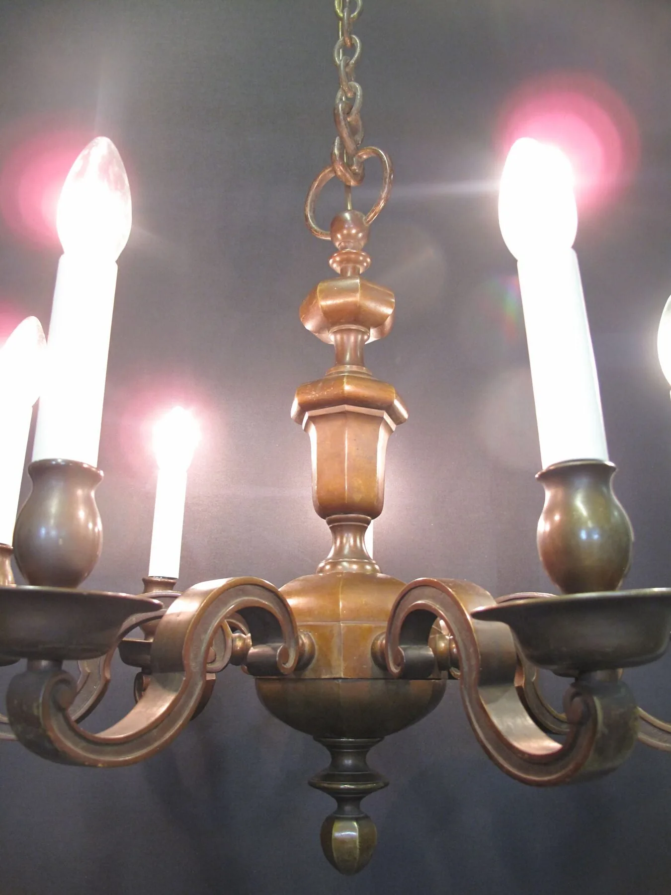 7-Arm Cast Brass Chandelier, c. 1920 – view 8