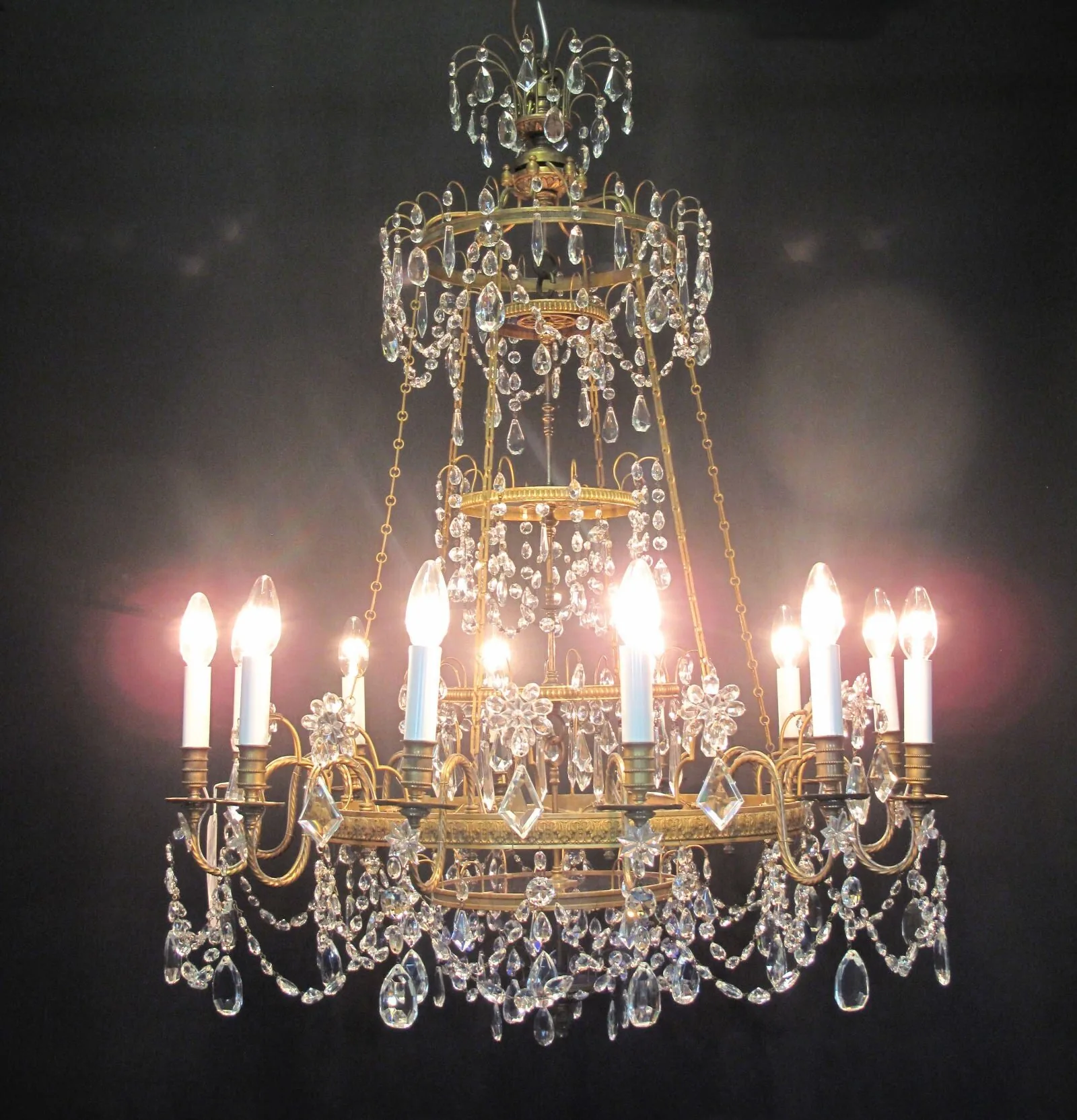 12-Arm Gilt & Crystal Chandelier, c. 1900 – view 8