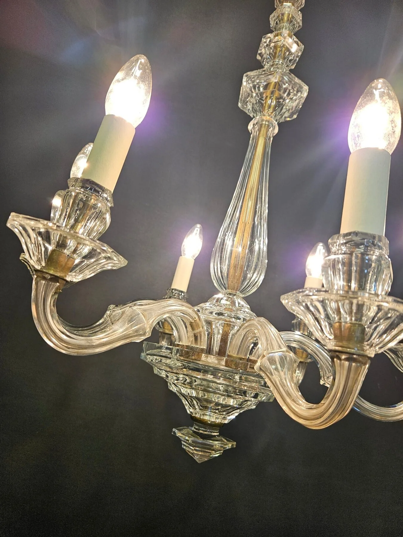 6-Arm Burt, Escaré & Denelle Glass Chandelier, c. 1930 – view 8