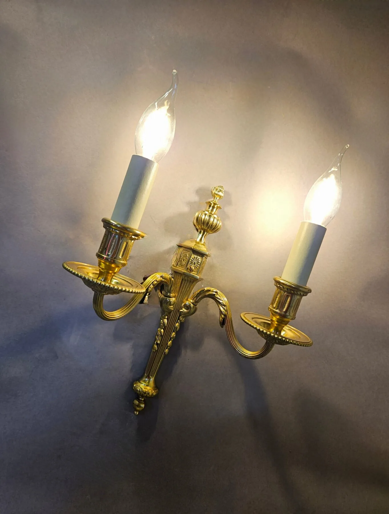 Set Of Three 2-Arm Gilded Brass Wall Lights, c. 1930 – view 8