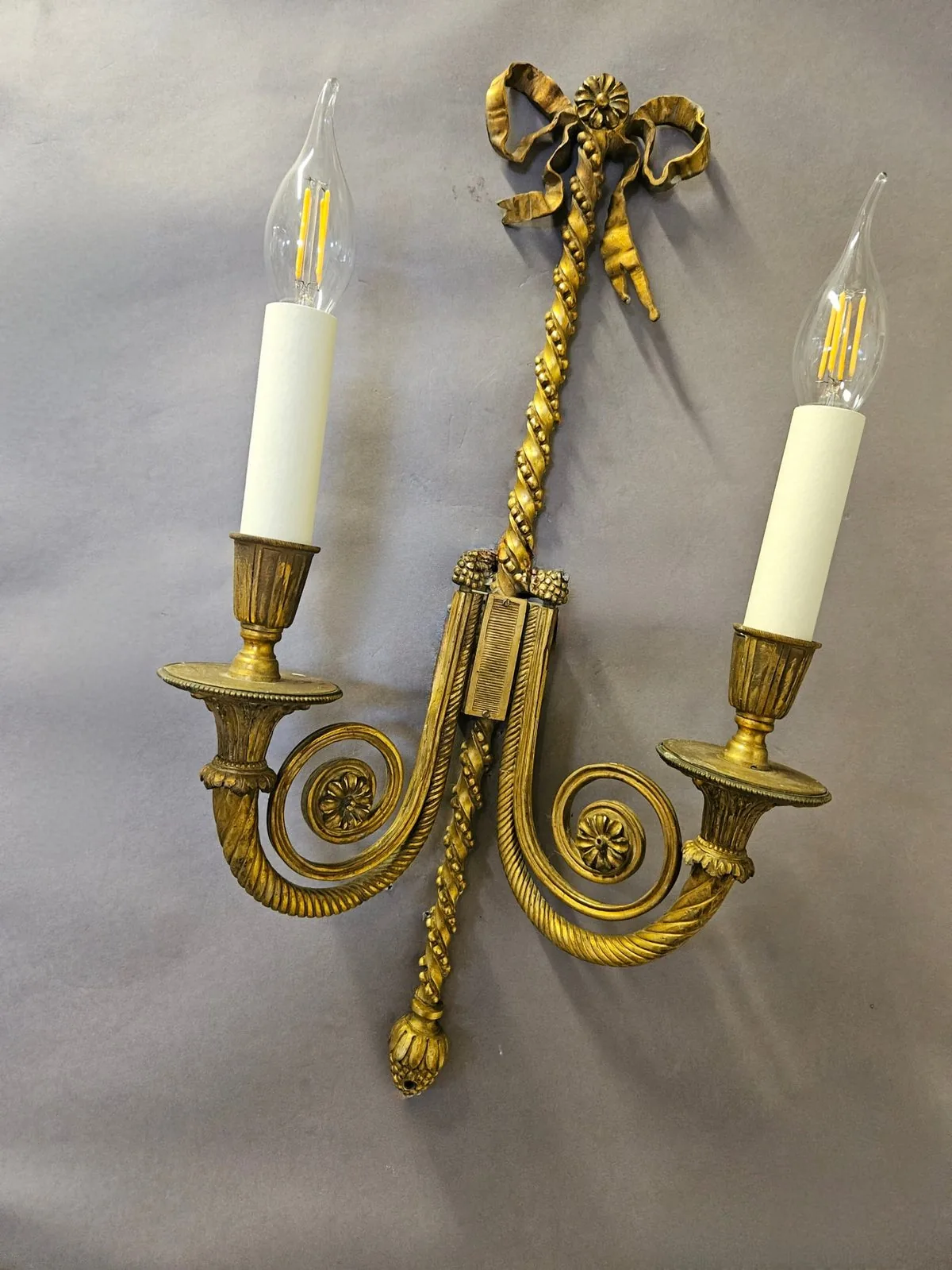 Pair Of 2-Arm Ormolu Wall Lights, c. 1920 – view 8