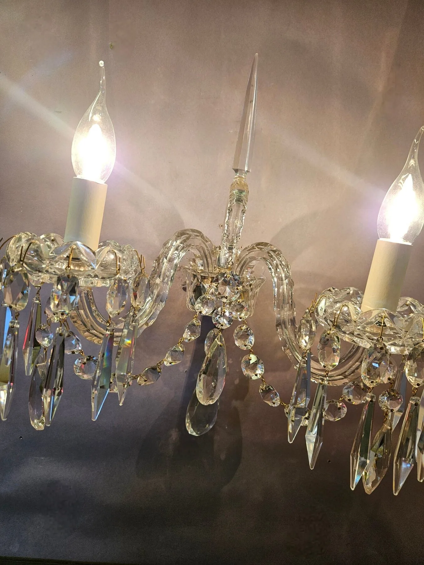 Pair of Early-Victorian Cut-Glass 2-Arm Wall Lights, c. 1840 – view 8