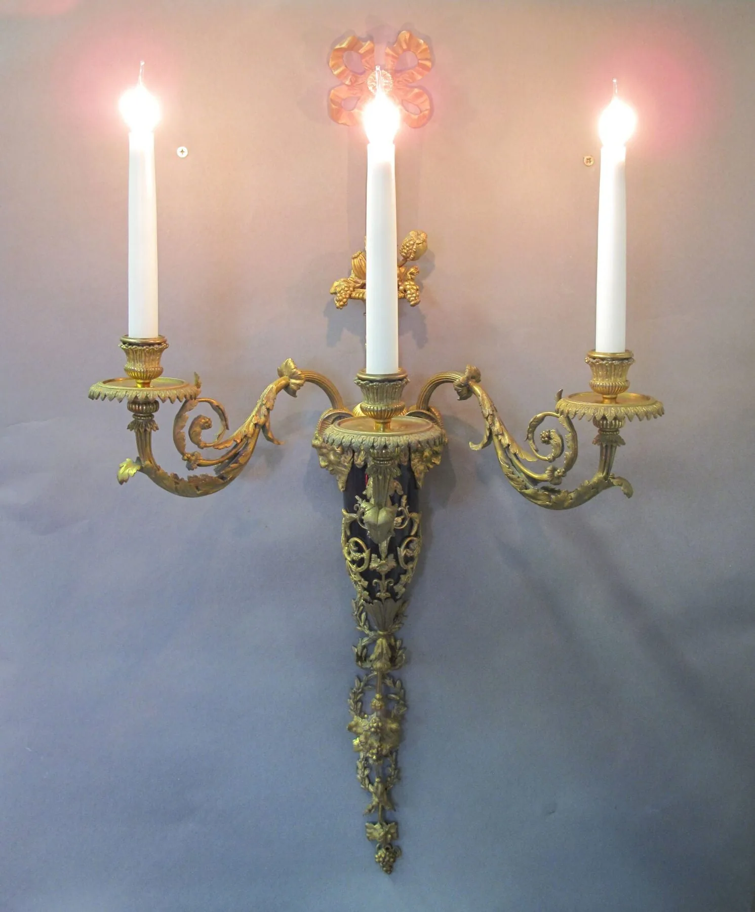 Pair of 3-Arm Louis XVI-Style Ormolu Wall Lights, c. 1920 – view 8