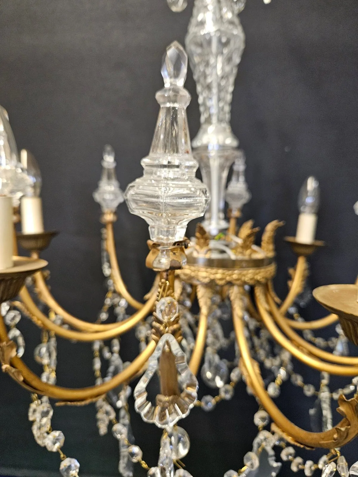 Pair of 6-Arm Brass & Glass Chandeliers CA, 1950 – view 8