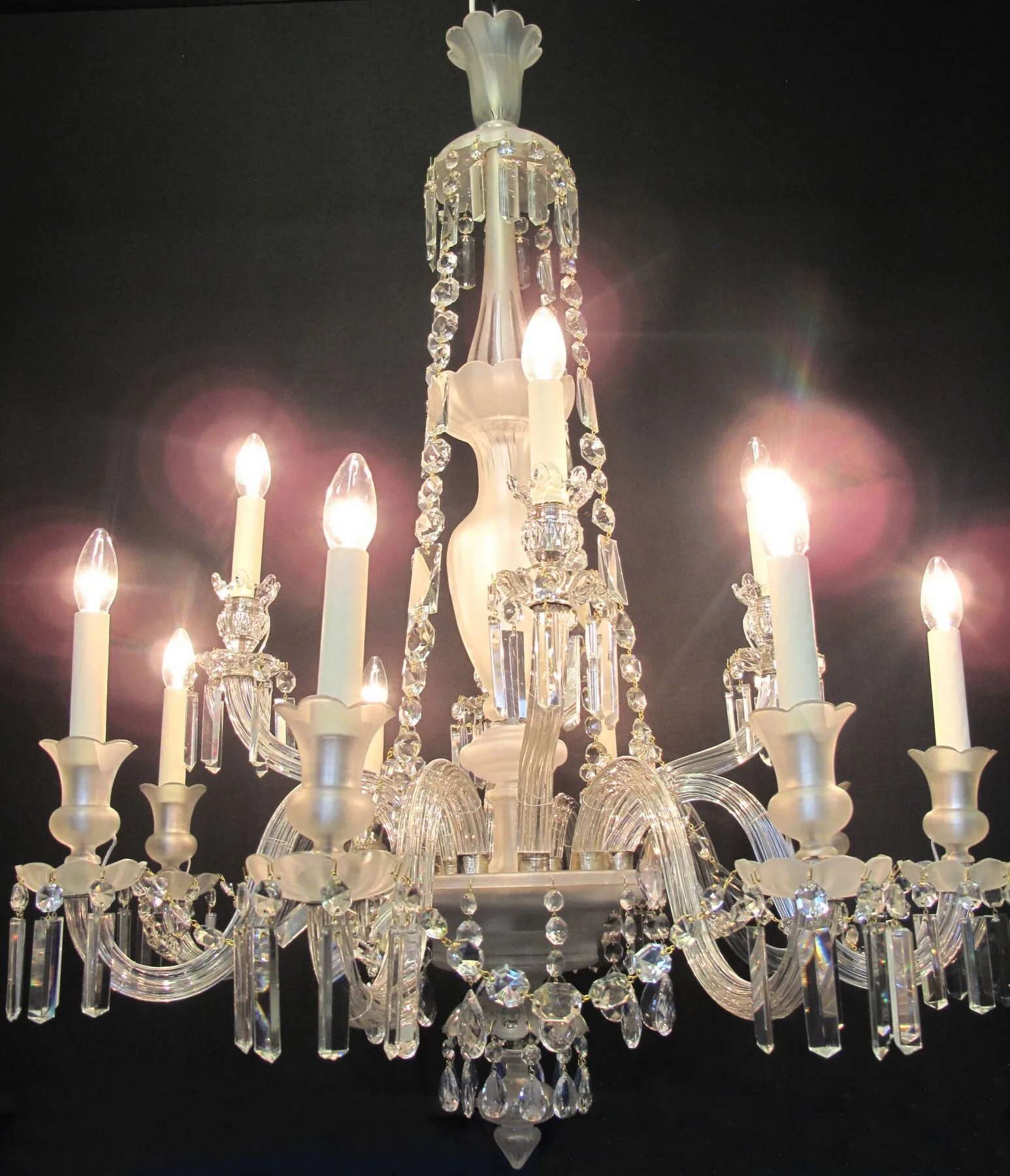 12-Arm Victorian Frosted Chandelier, c. 1850 – view 8