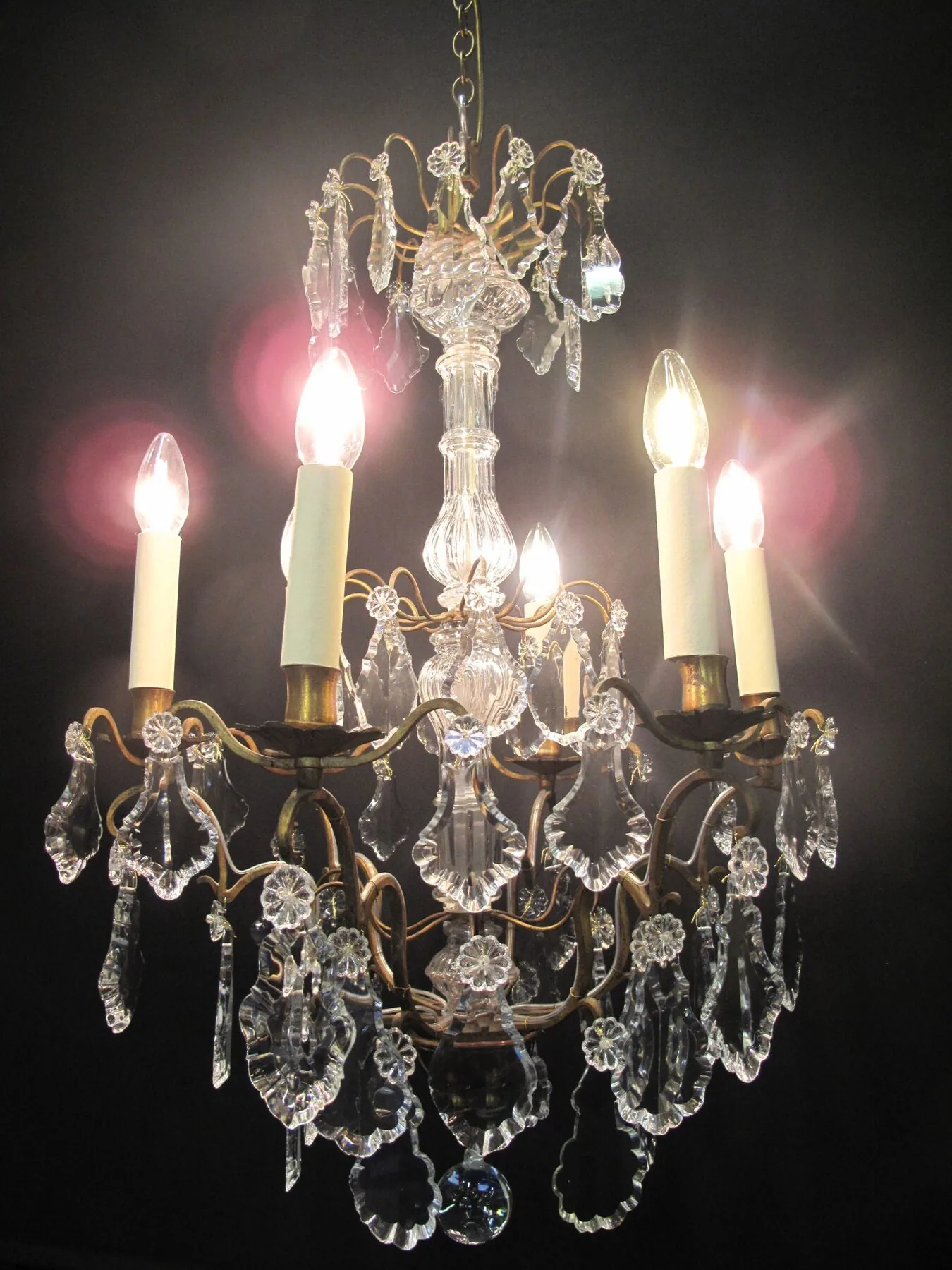 6-Arm French Brass Chandelier, c. 1920 – view 8