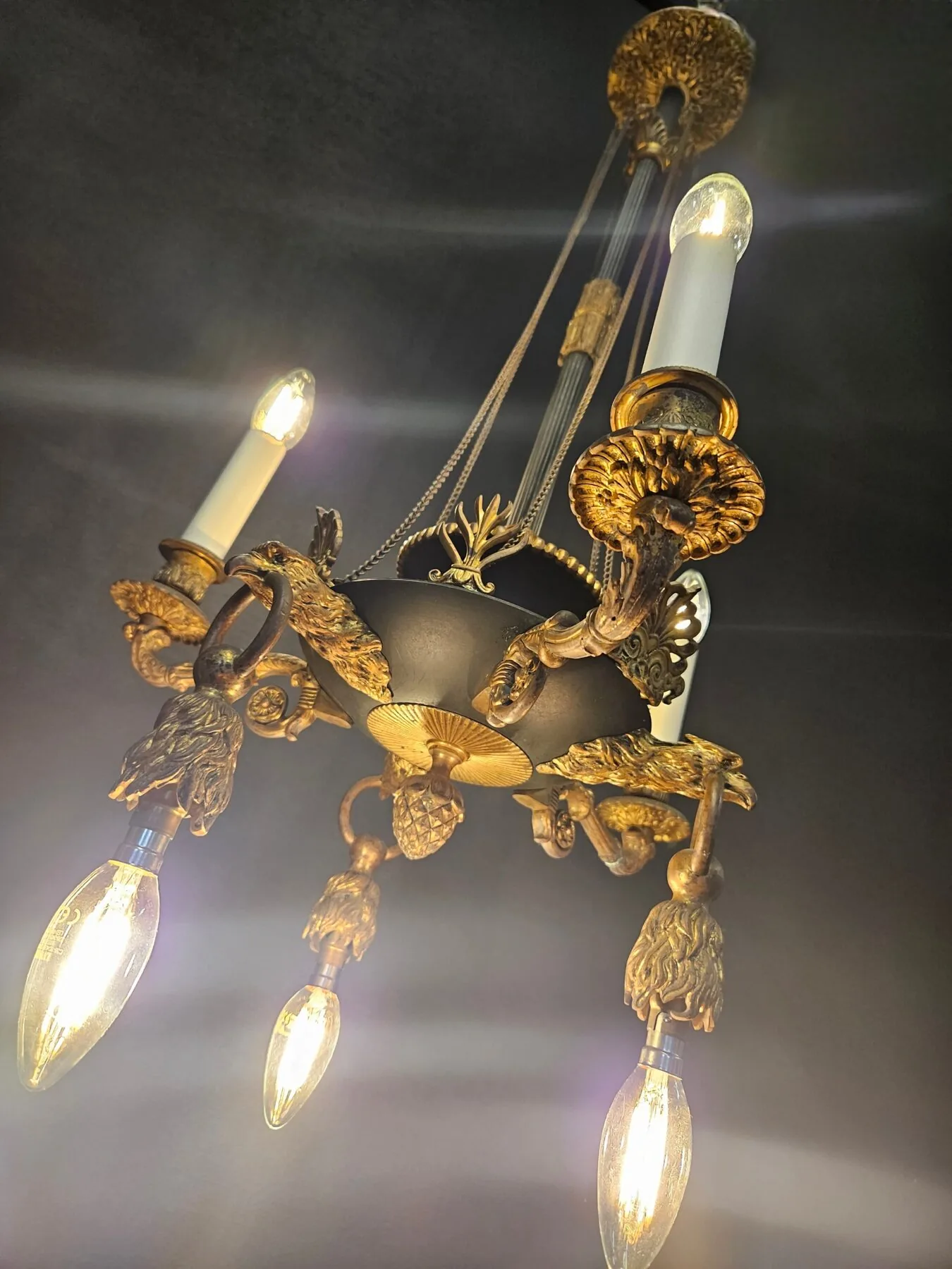 3-Arm French Empire Chandelier, c. 1920 – view 8