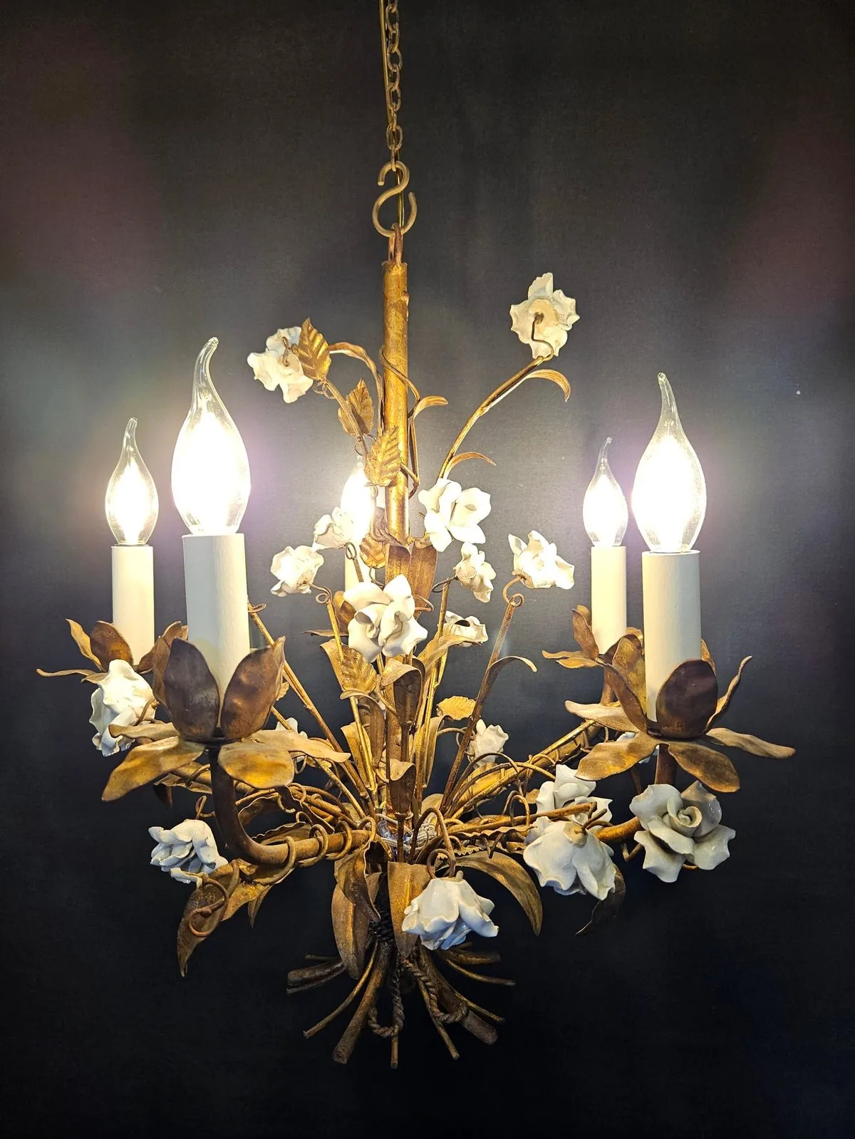 5-Arm Painted Iron Chandelier, c. 1950 – view 8