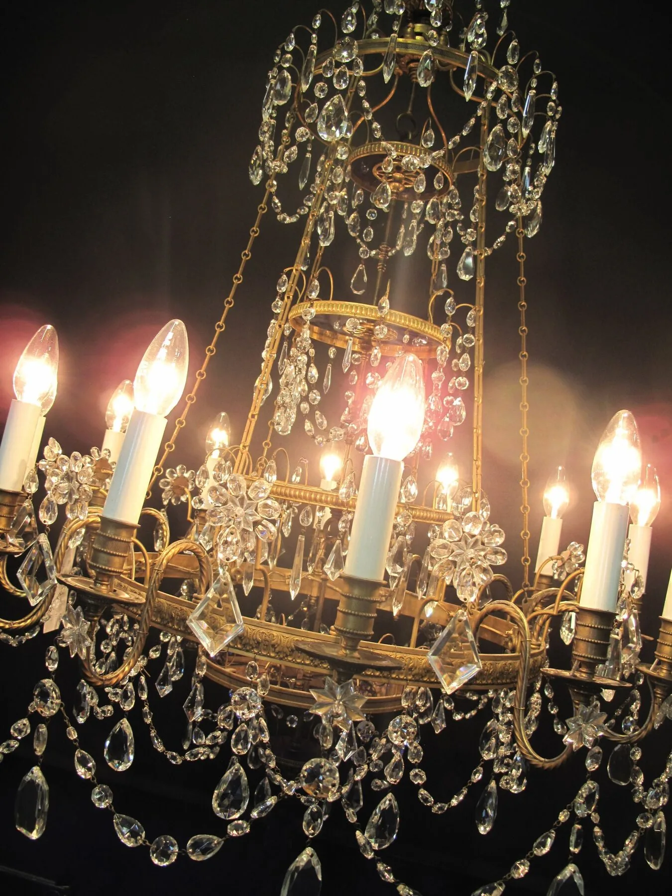 12-Arm Gilt & Crystal Chandelier, c. 1900 – view 9