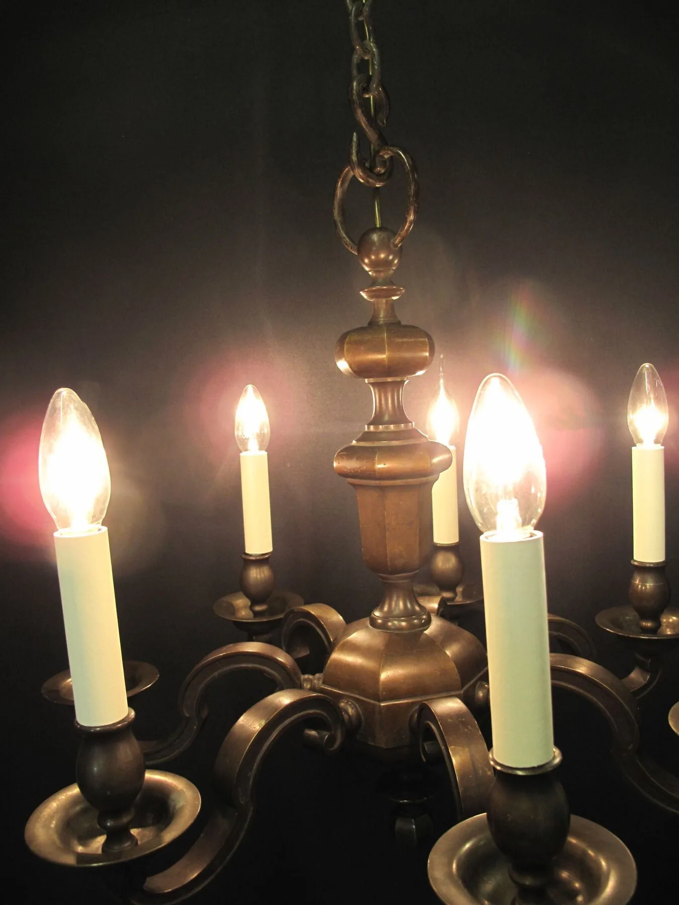 7-Arm Cast Brass Chandelier, c. 1920 – view 9