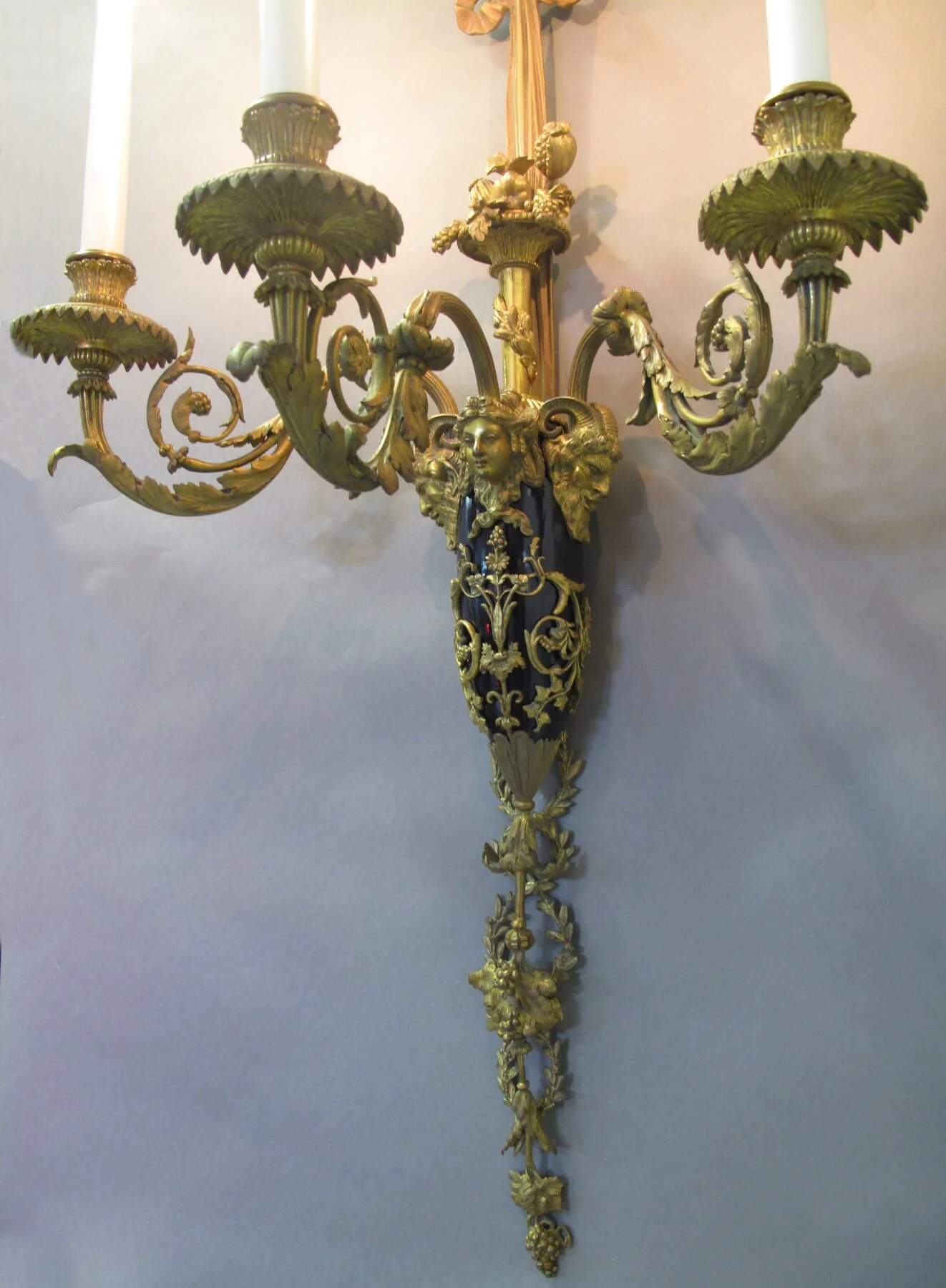 Pair of 3-Arm Louis XVI-Style Ormolu Wall Lights, c. 1920 – view 9
