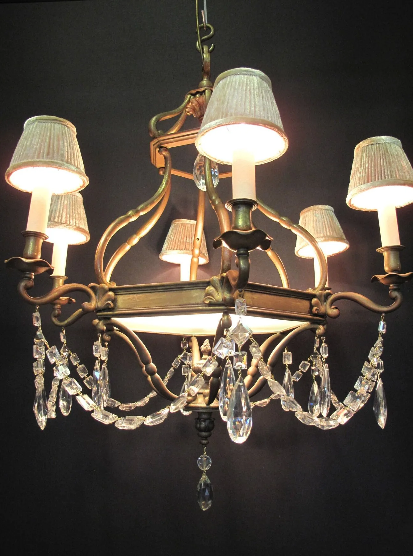 6-Arm Hexagonal Brass Chandelier, c. 1930 – view 9