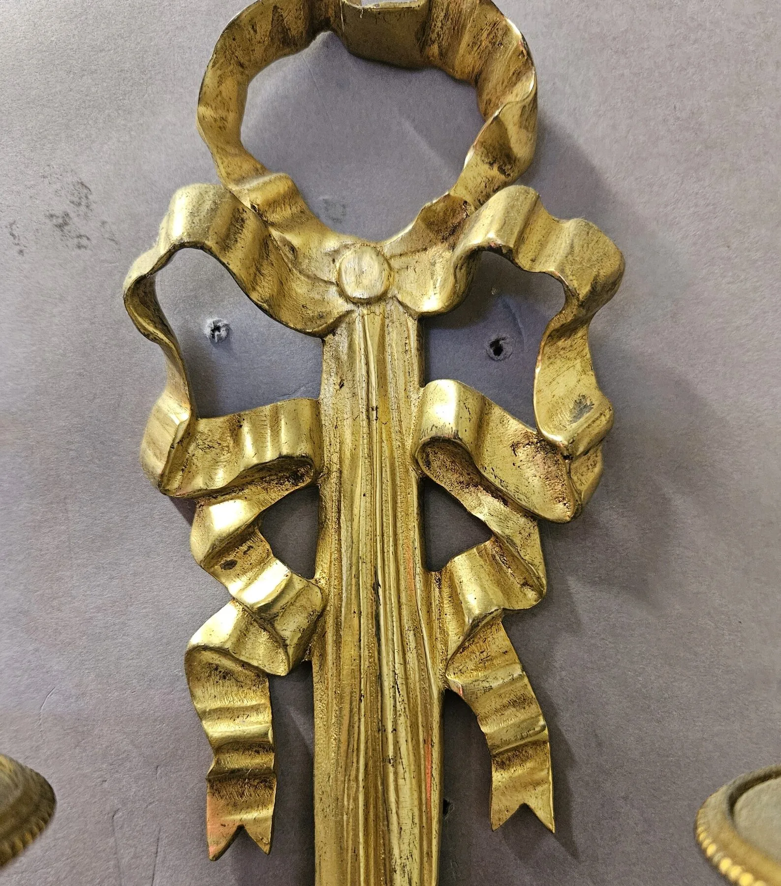 Pair Of 2-Arm Ormolu Bow & Wreath Wall Lights, c. 1920 – view 10
