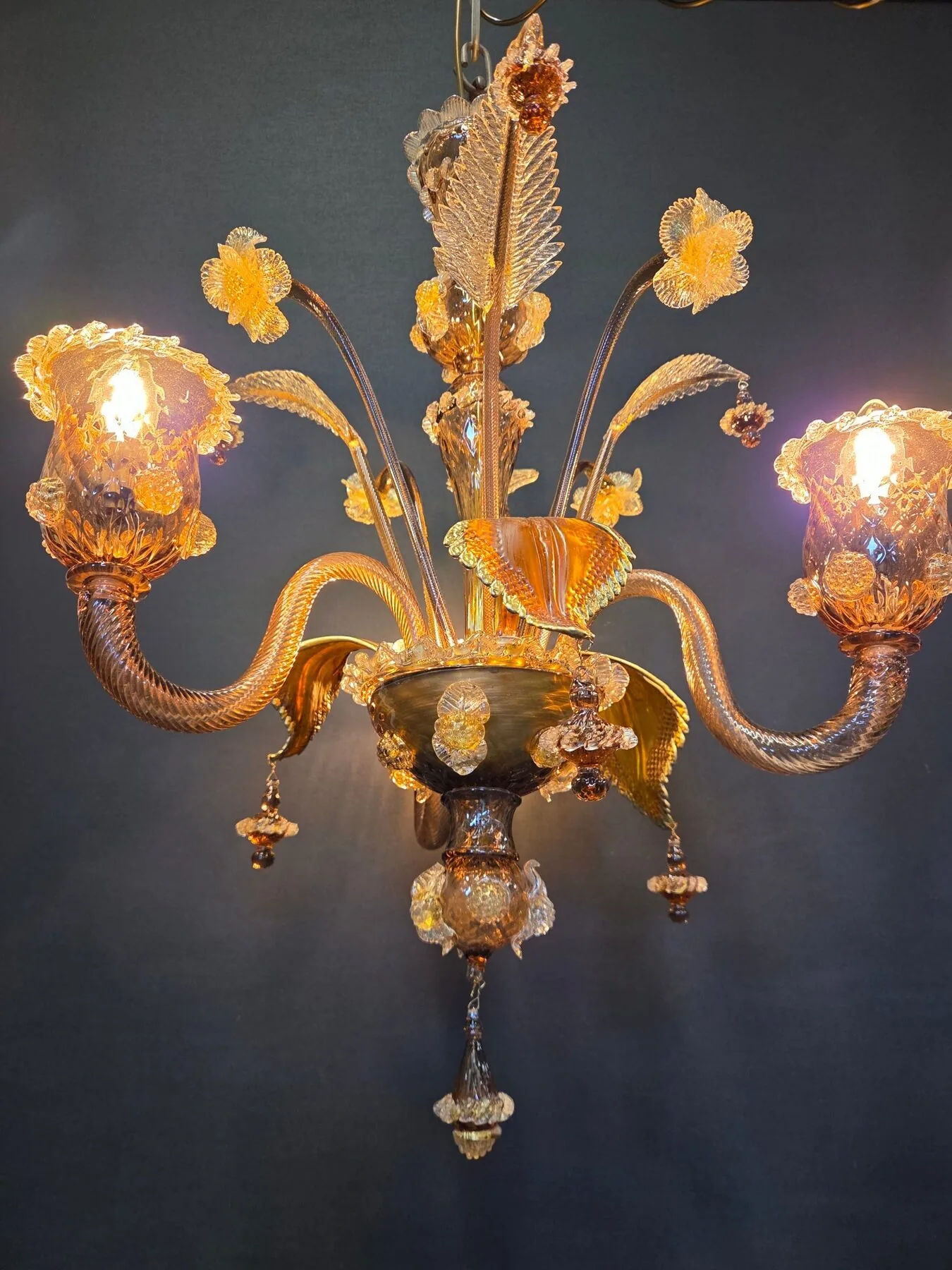 3-Arm Coffee-Coloured Venetian Glass Chandelier, c. 1950 – view 11
