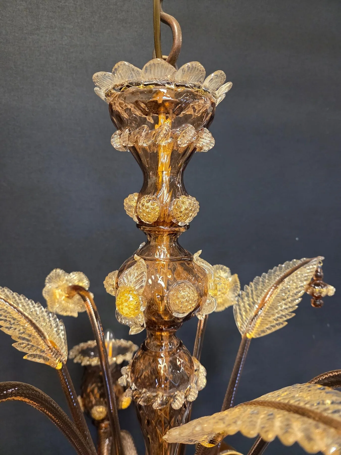 3-Arm Coffee-Coloured Venetian Glass Chandelier, c. 1950 – view 13