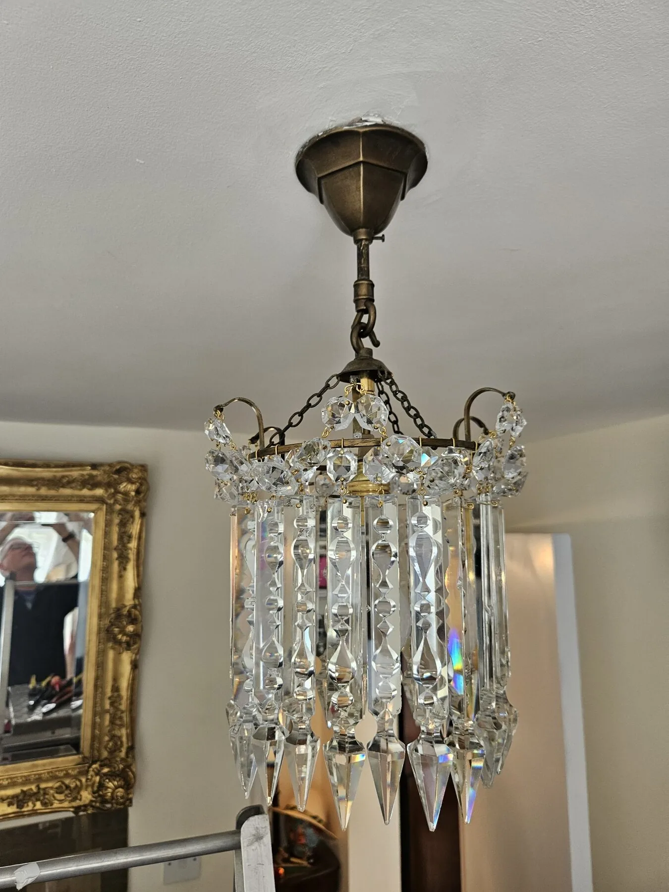 Cut glass Albert tiered chandelier after cleaning and re-electrification at G&P Cohn