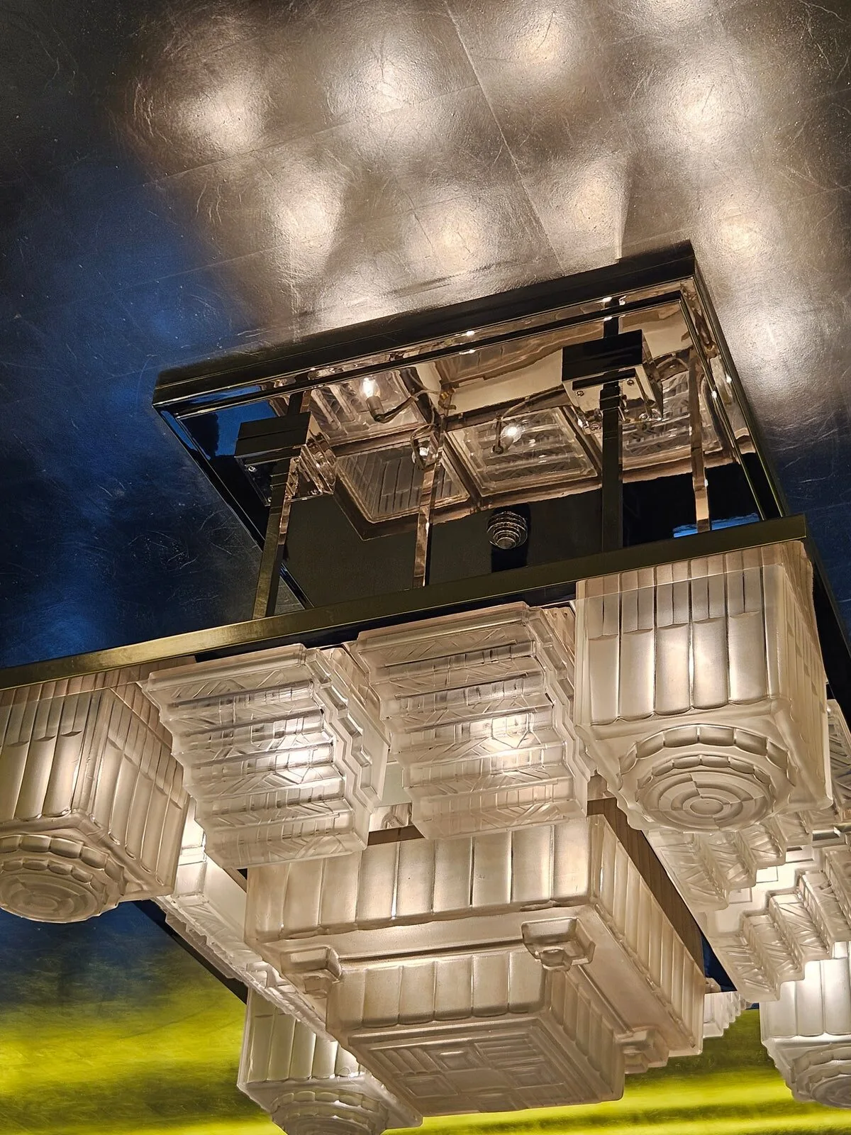Nickel-plated Art Deco chandelier cleaned in Central London