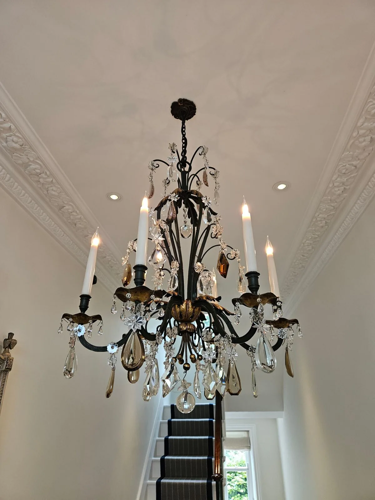 Chandelier cleaned in situ at a private residence in Holland Park, London