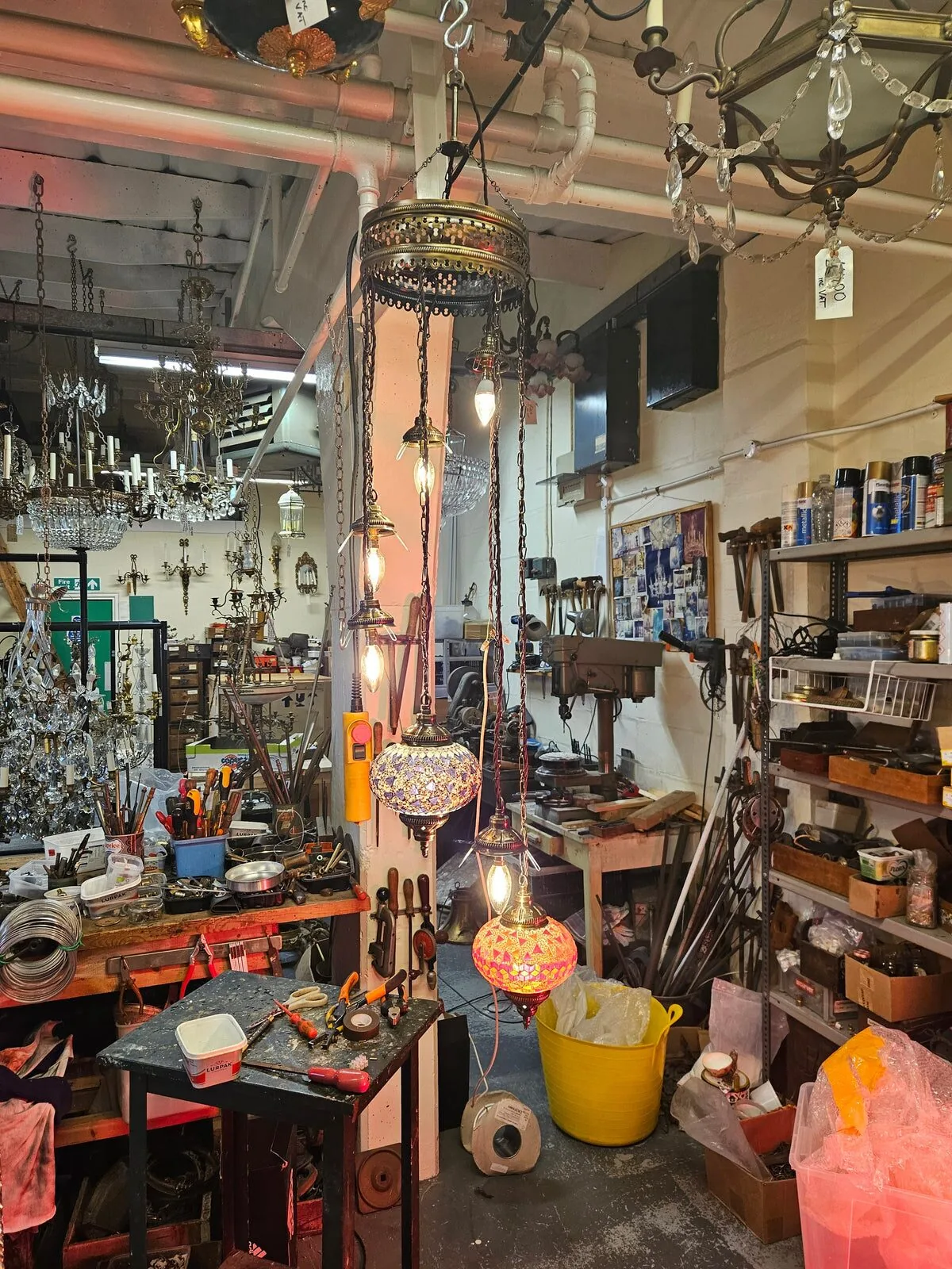 Turkish chandelier under restoration at the G&P Cohn workshop