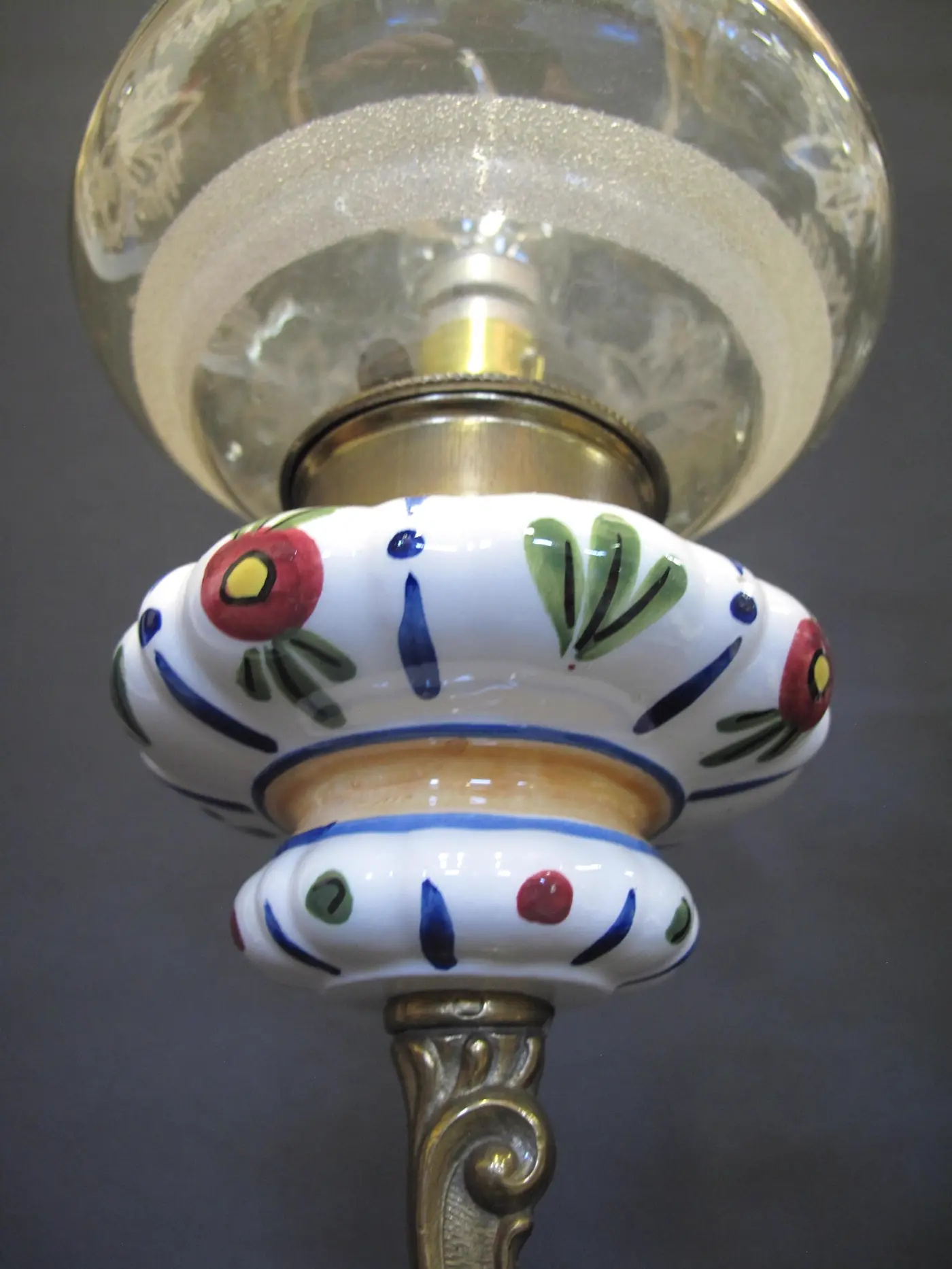 3-Arm Brass & Ceramic Chandelier, c. 1960 – view 5