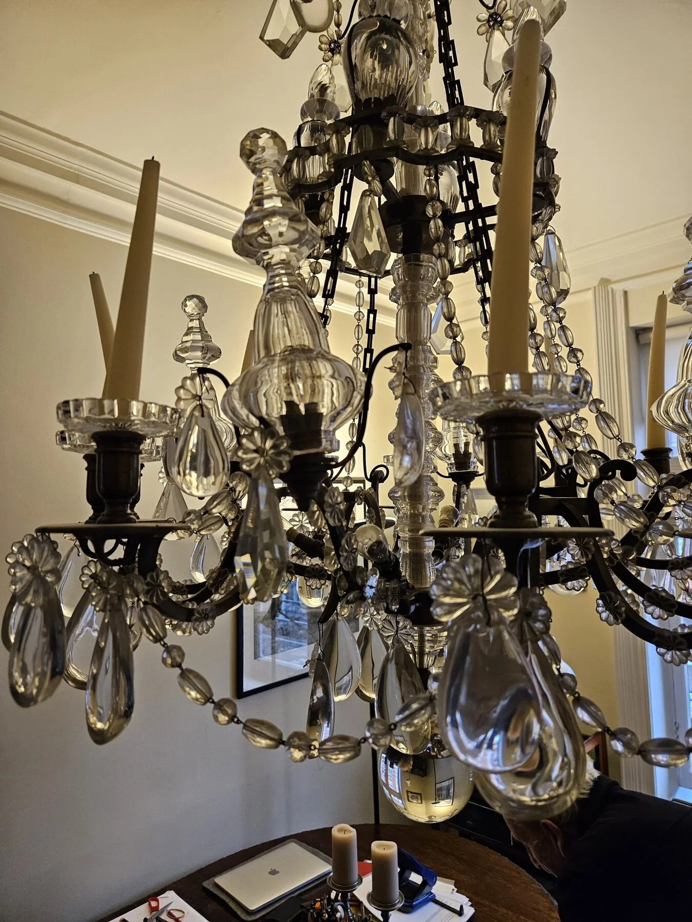 Reference photograph of the arms, candle cups and beaded swags