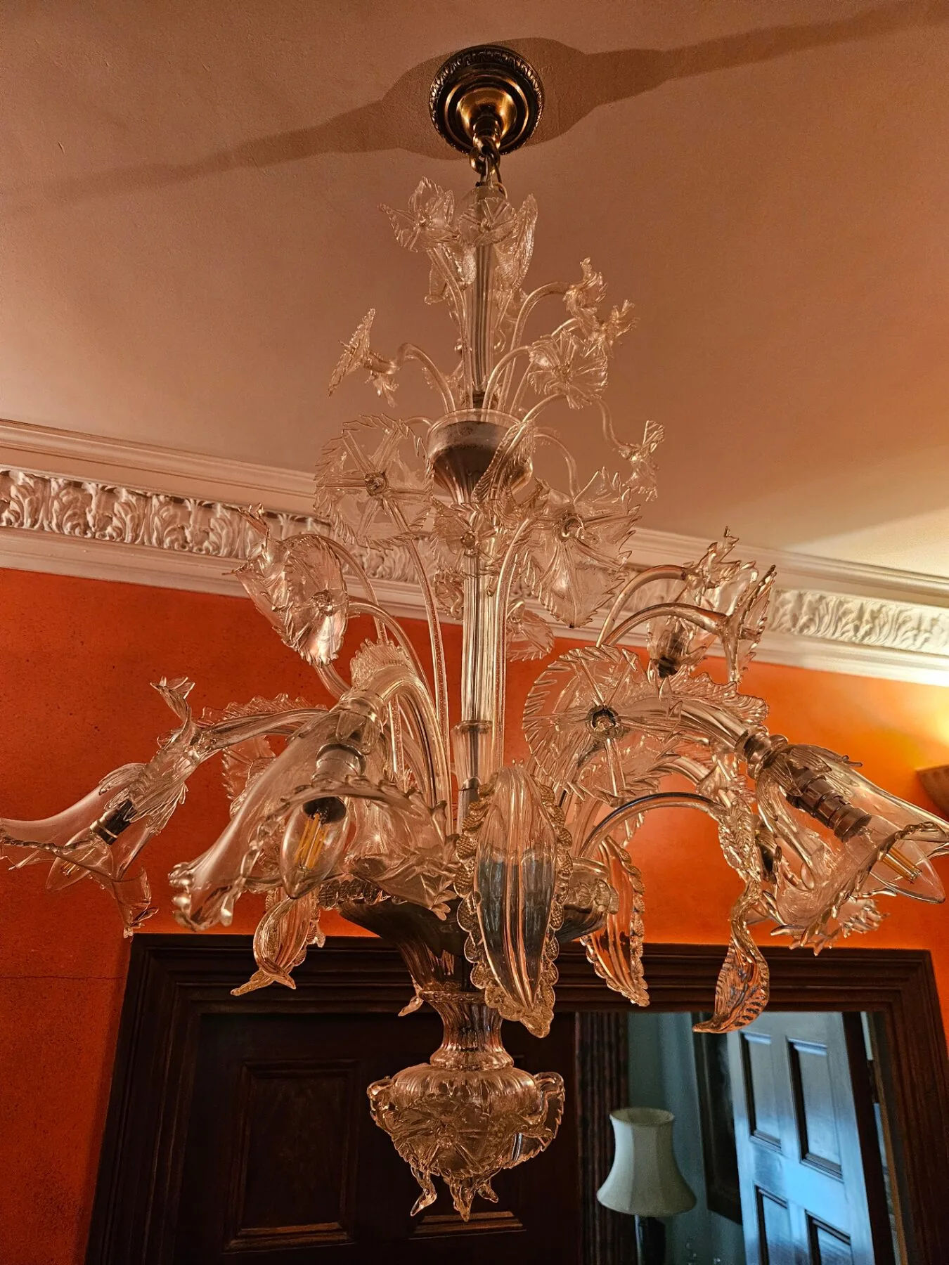 Large Venetian chandelier in situ before disassembly, Central London