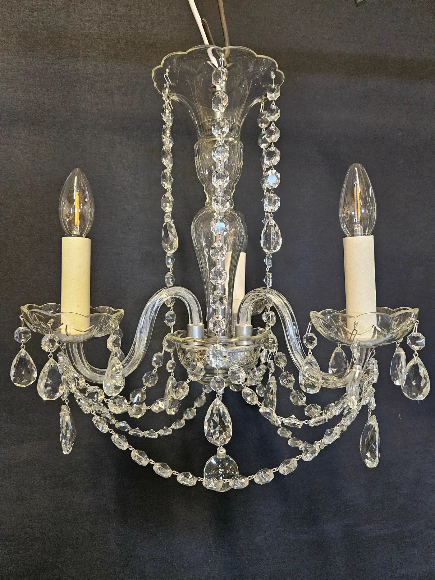 3-Arm Czech Chandelier, c. 1950