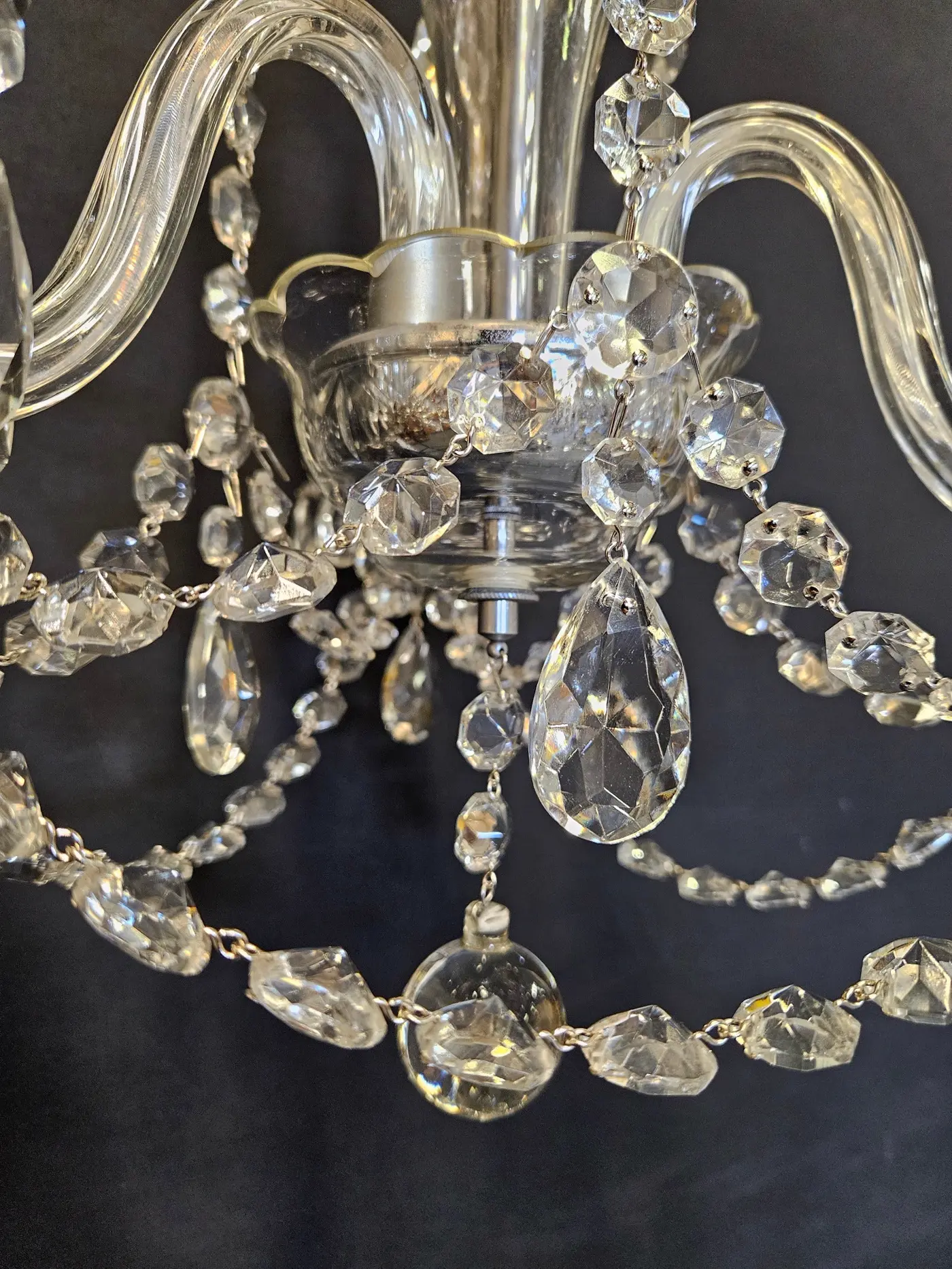 3-Arm Czech Chandelier, c. 1950 – view 4