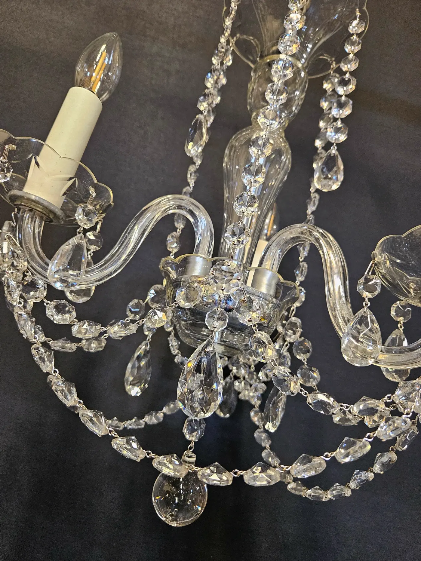 3-Arm Czech Chandelier, c. 1950 – view 5