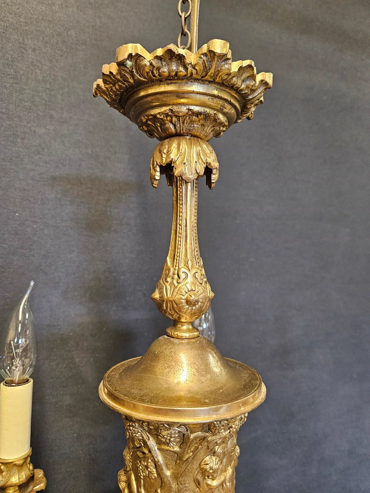 5-Arm Gilt Brass Empire-Style Chandelier, c. 1920 – view 4