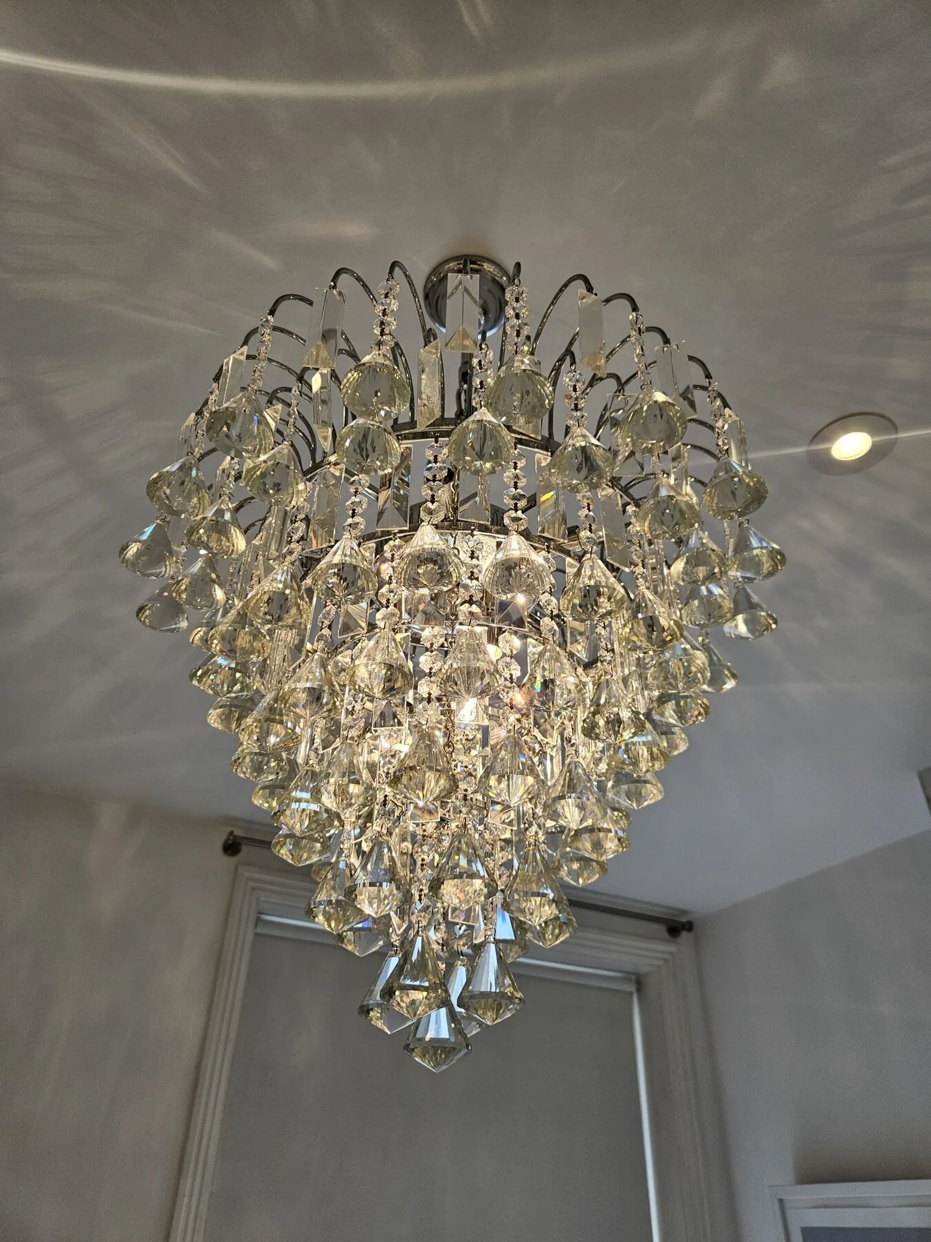 Detail of graduated crystal teardrops after cleaning, North London