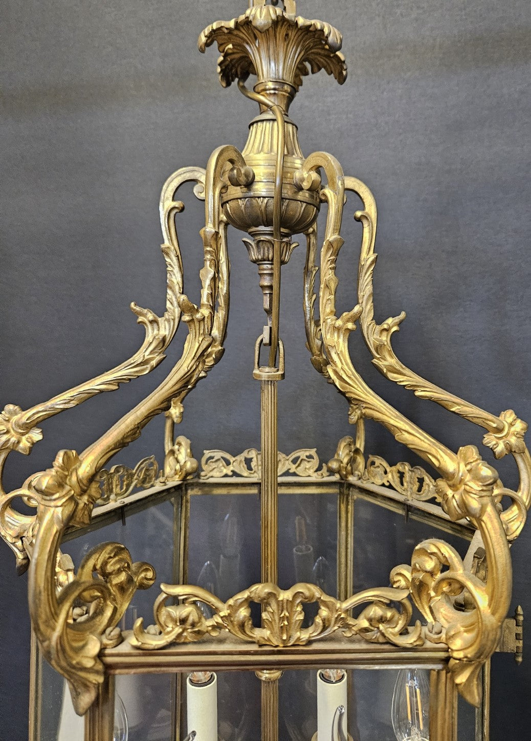 top half of lantern showing brass detailing