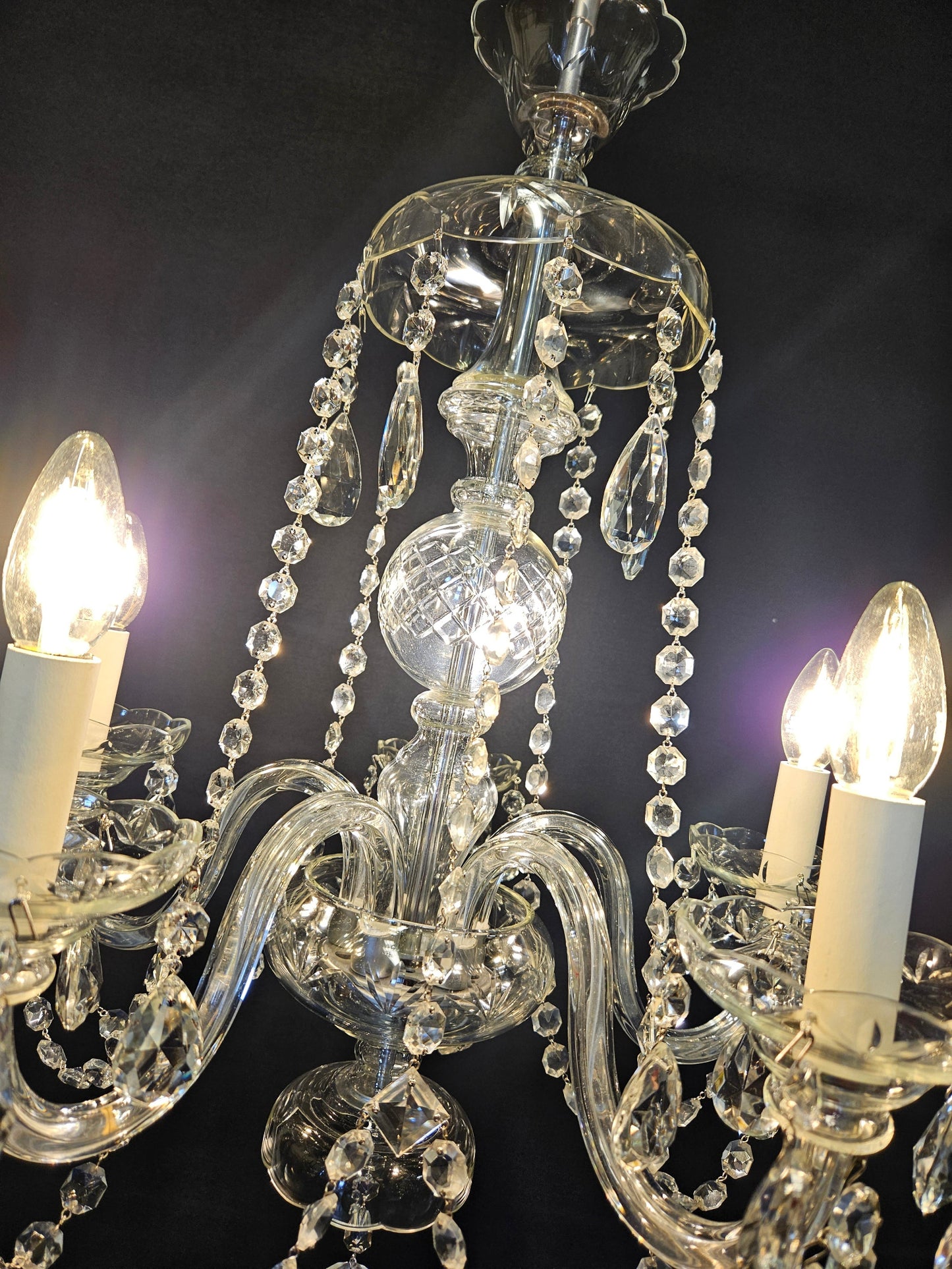 side view with chandelier lit