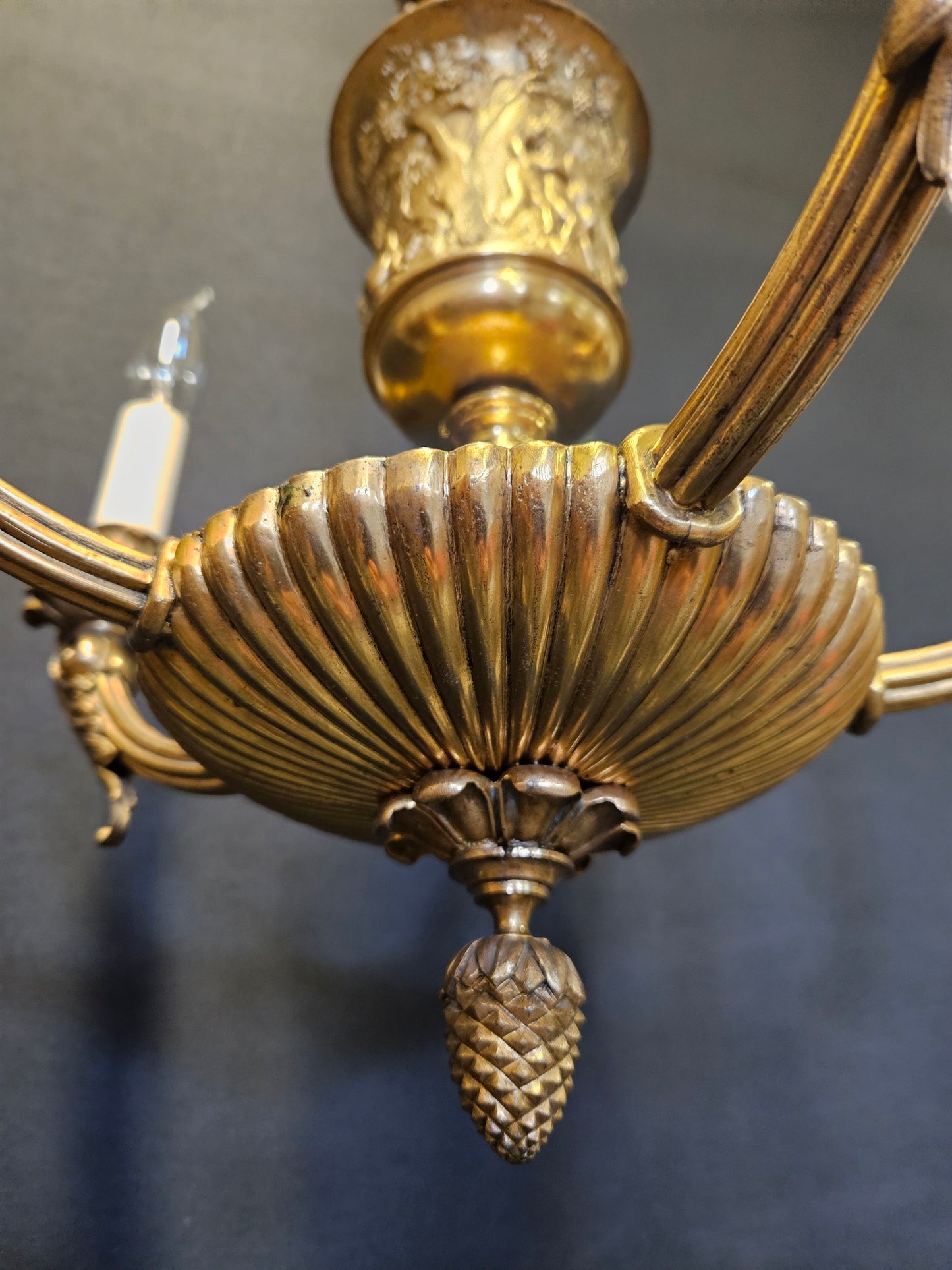 5-Arm Gilt Brass Empire-Style Chandelier, CA. 1920